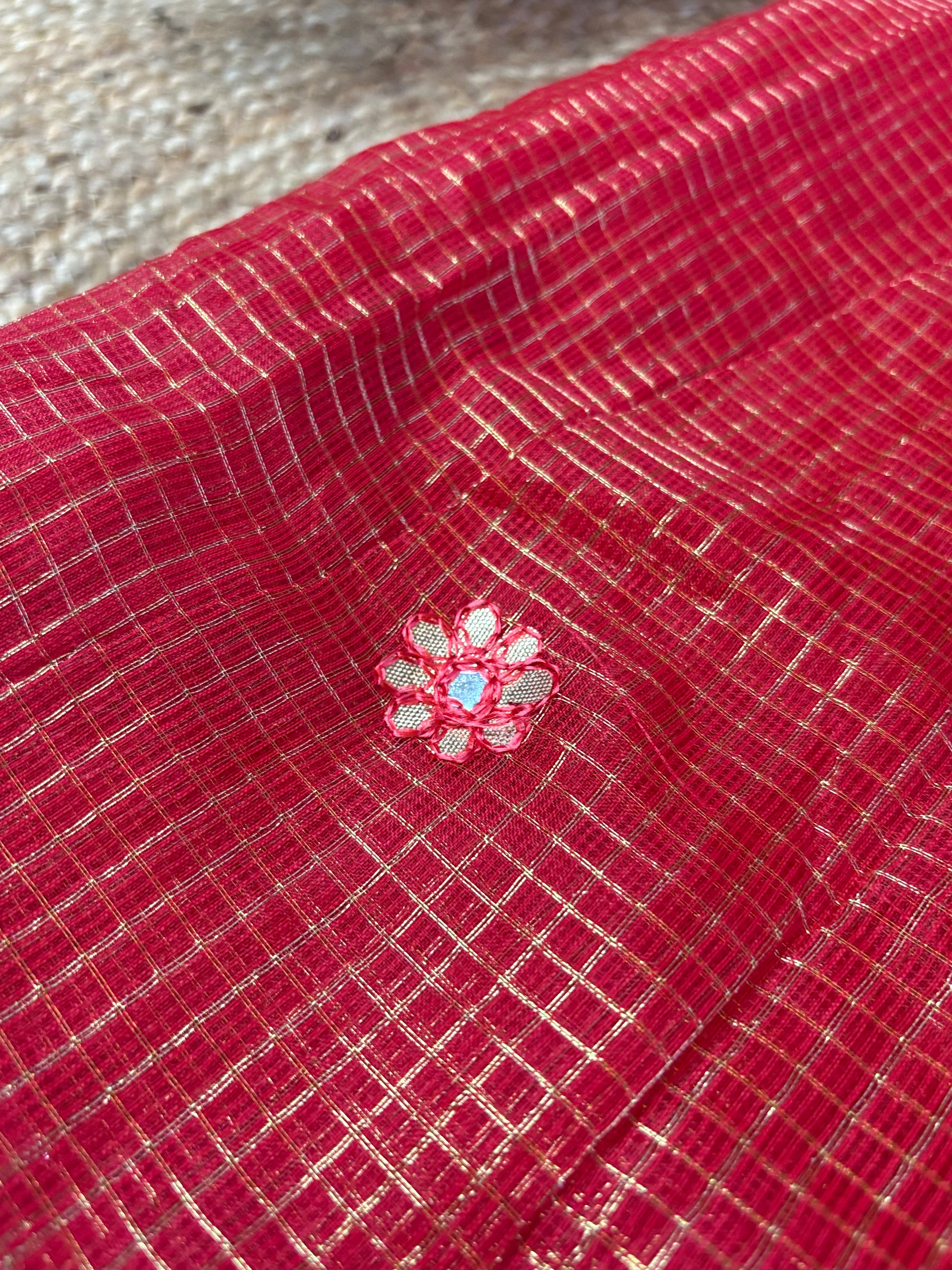 Leheriya Red Kota Doria Gota Patti Saree