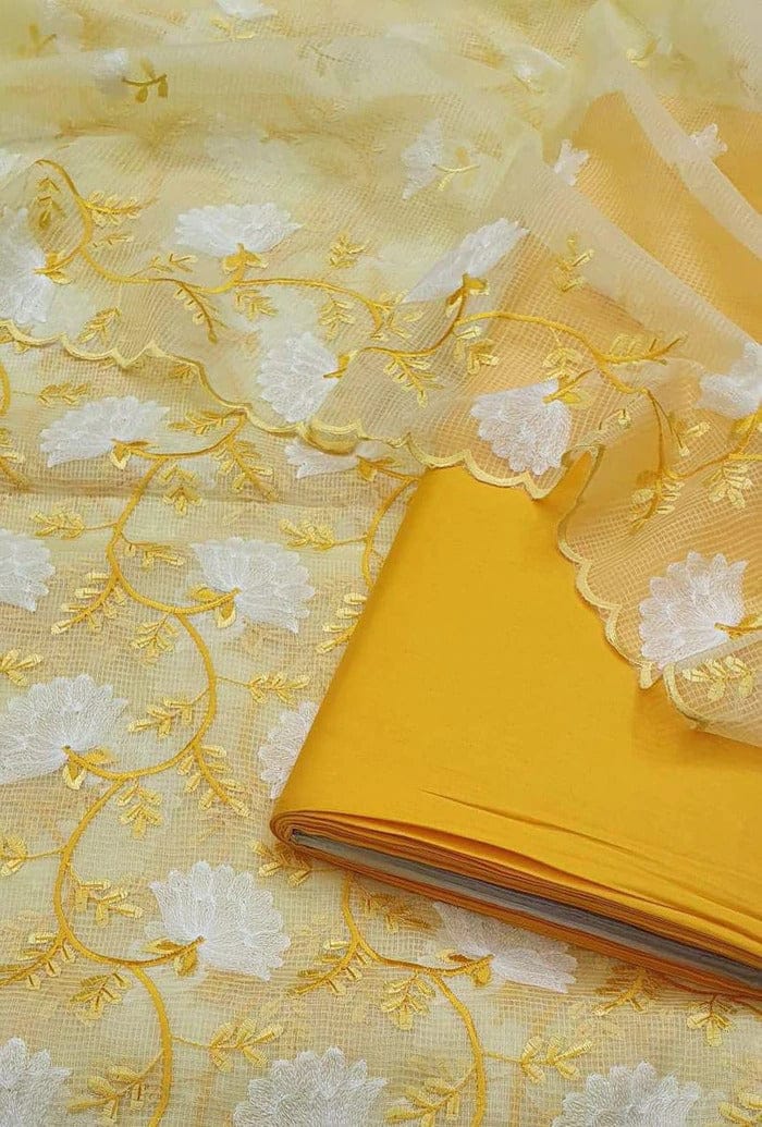Kota Doriya Embroidery Work Suit In Yellow