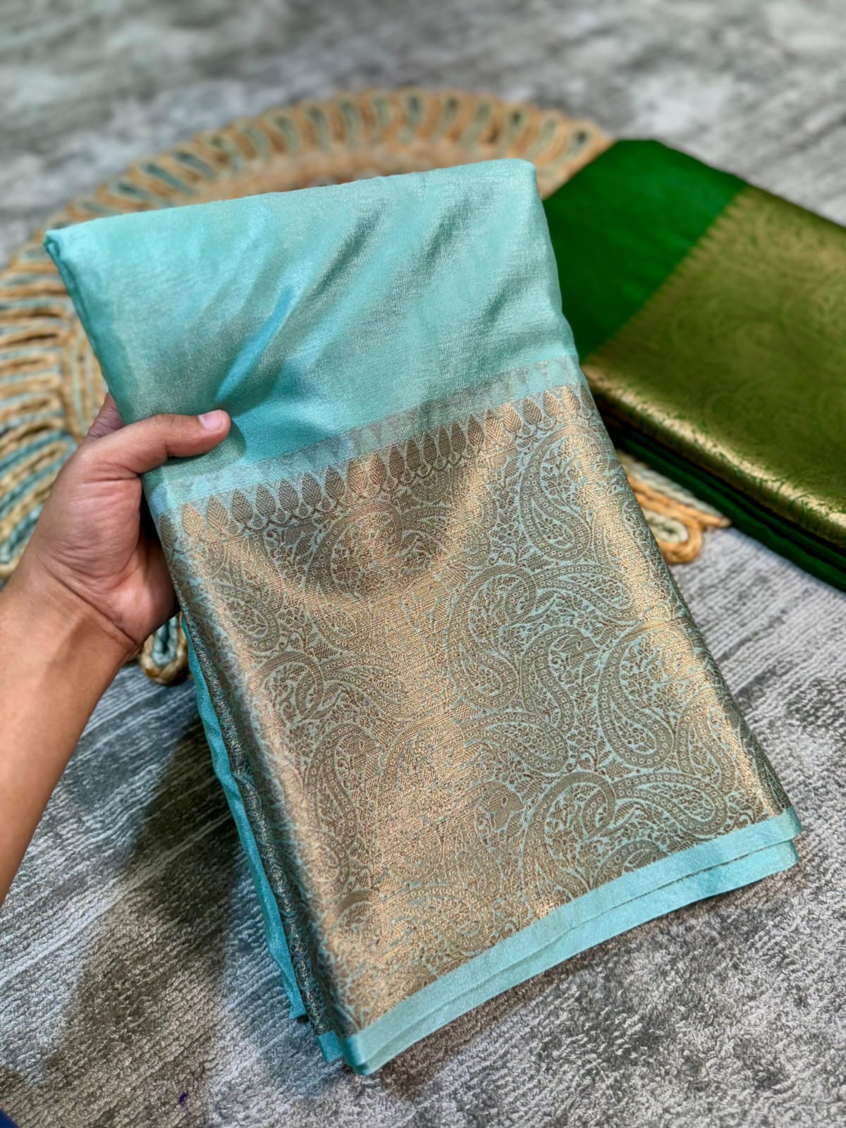 Light Blue Banarasi Handloom Zari Border Silk Saree