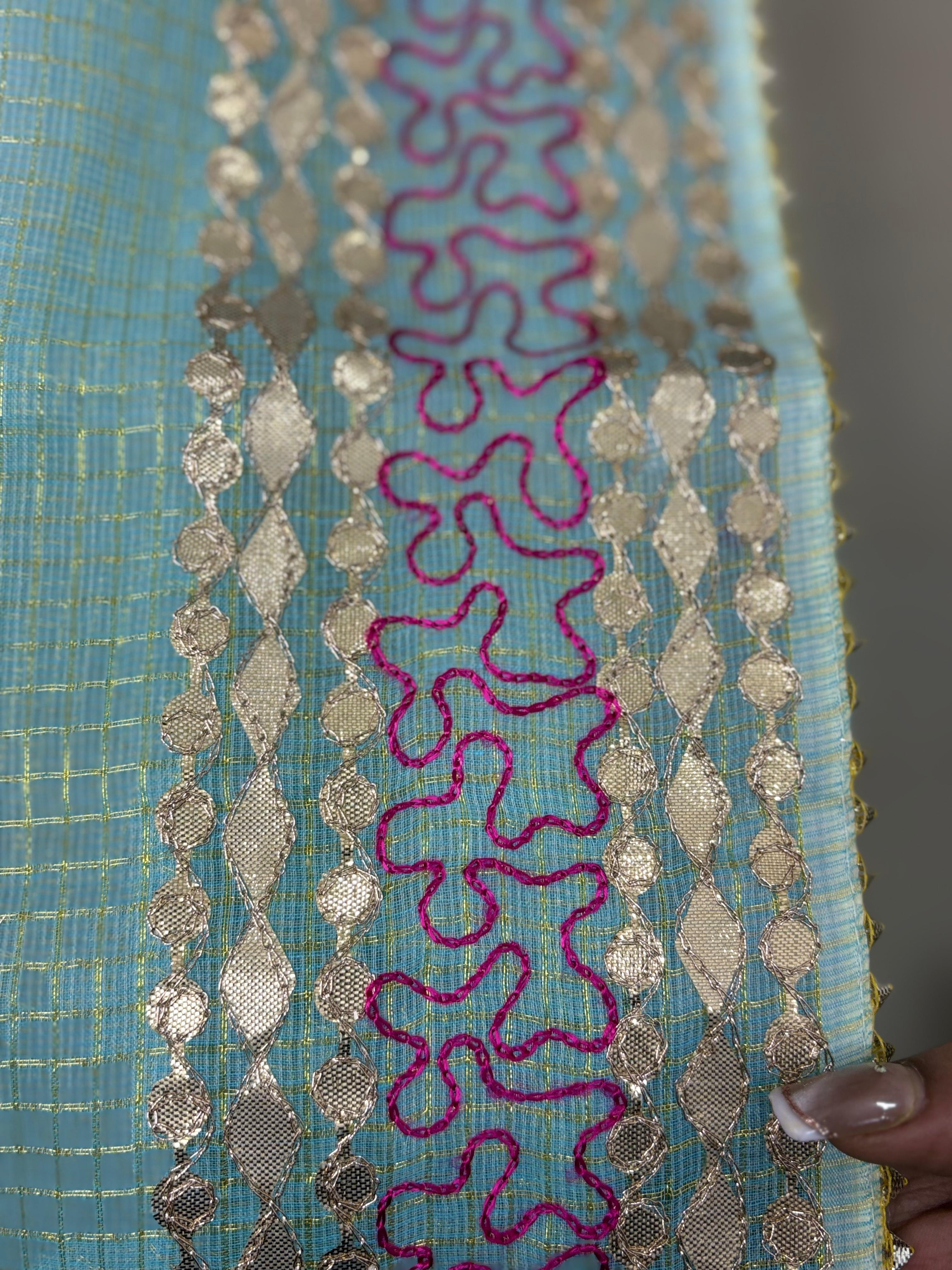 Blue Kota Doria Heavy Gota Patti Work Dupatta