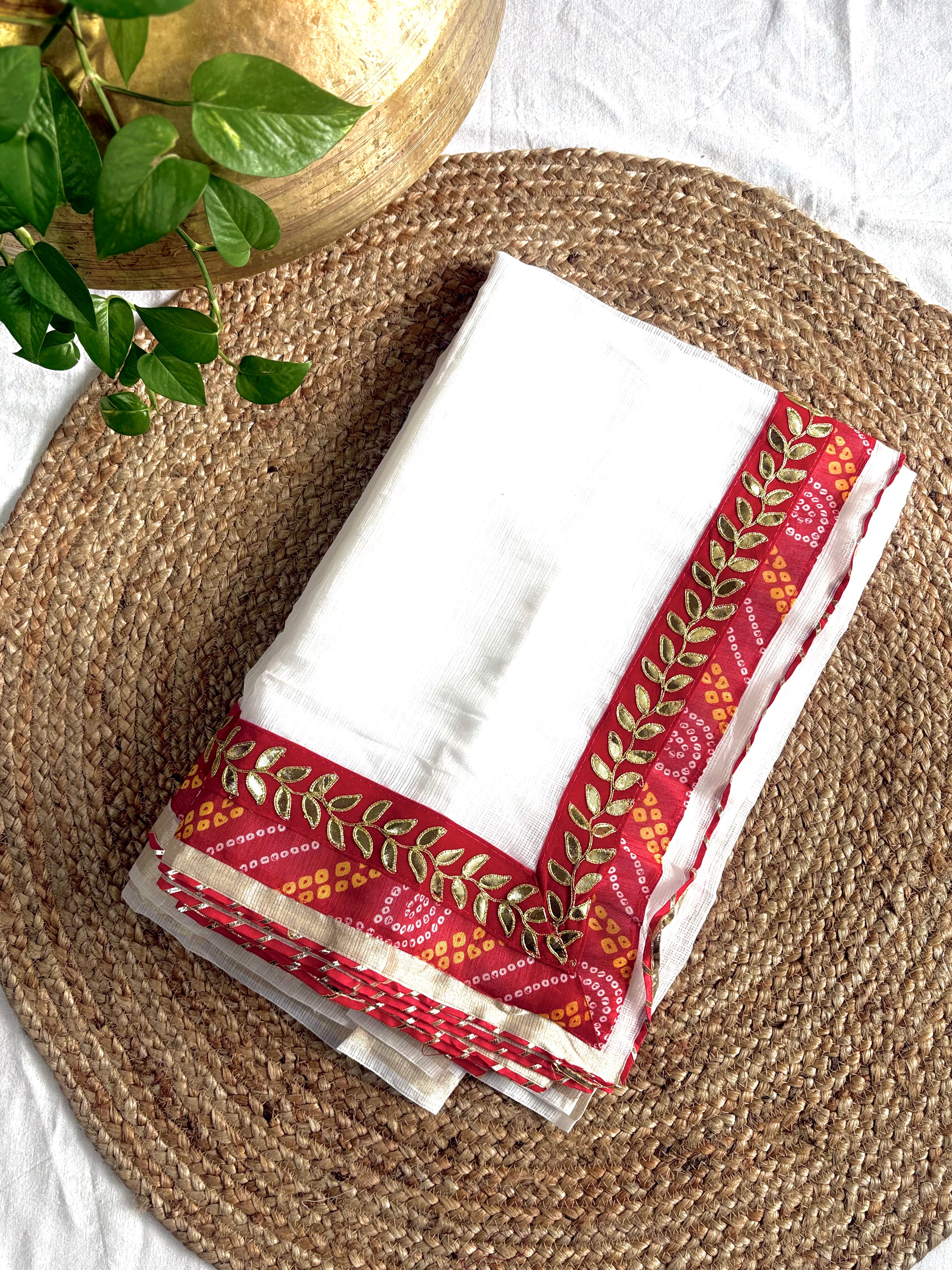 Teejali White Kota Doria Gota Patti Saree