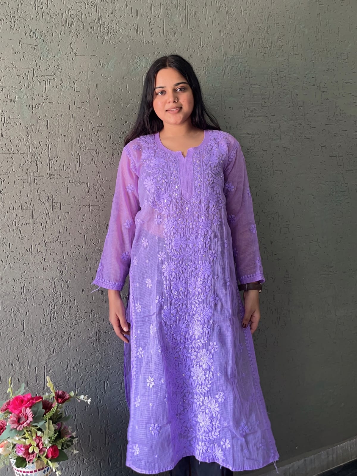 Purple Chikankari Embroidery work Kota doria kurti (only kurti)