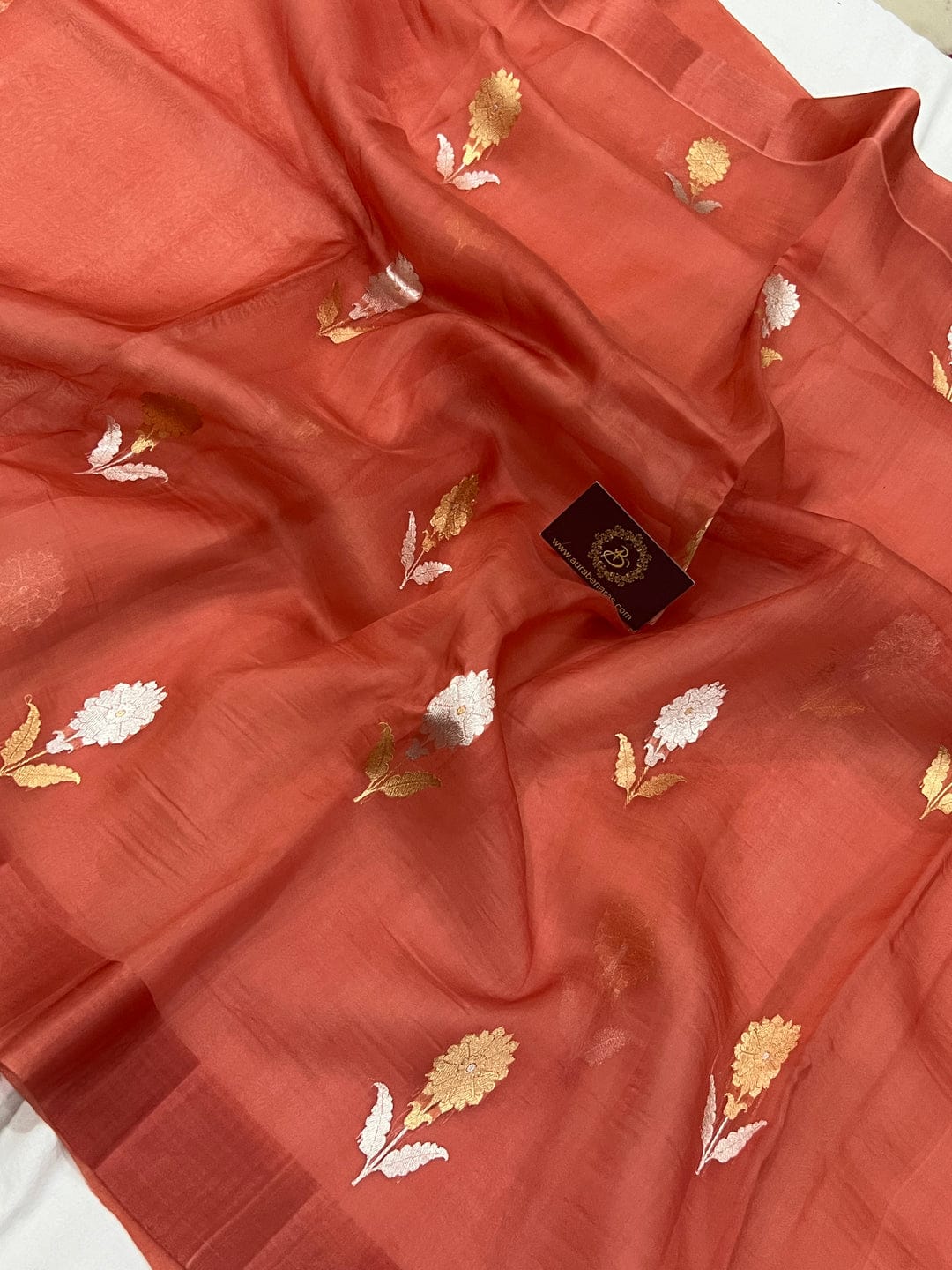 Rust Red Semi Georgette Banarasi Soft Silk Saree