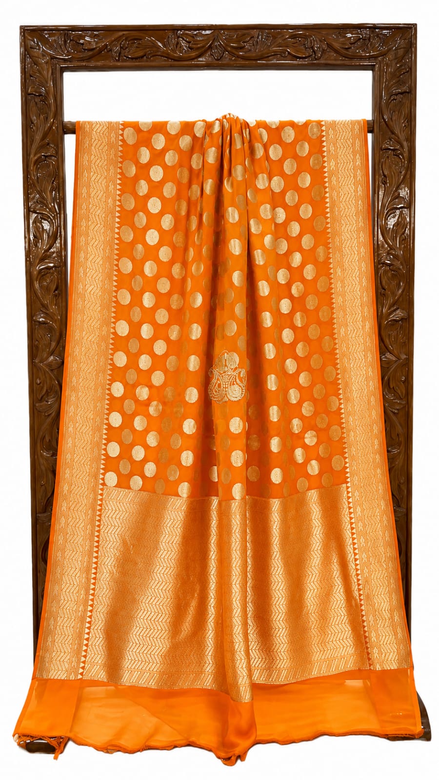 Orange Banarasi Handloom Semi Georgette Saree