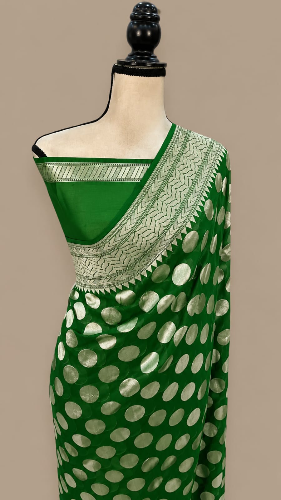 Green Banarasi Handloom Semi Georgette Saree