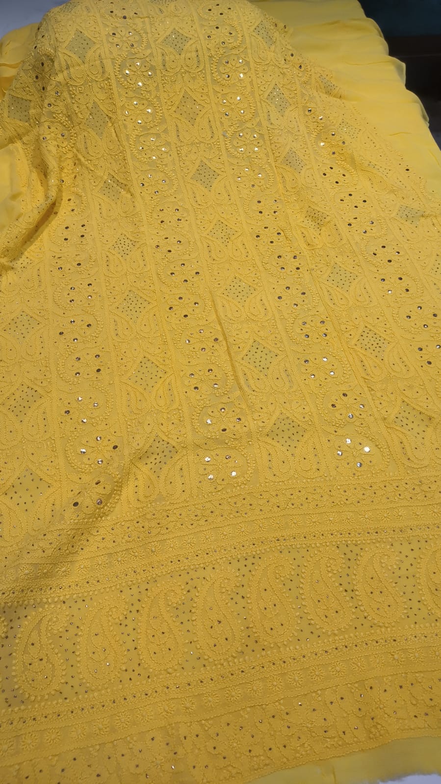 Yellow Lucknowi Chikankari Gota Patti Salwar Suit(Dress Material)