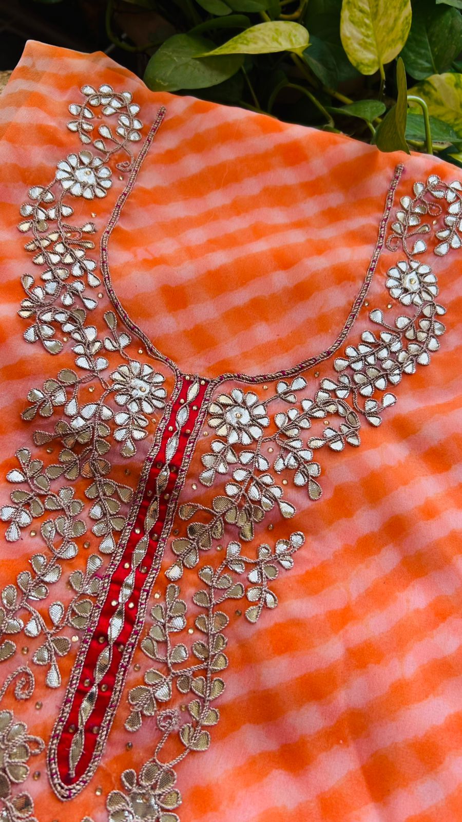 Peach leheriya Gota Patti Kurti