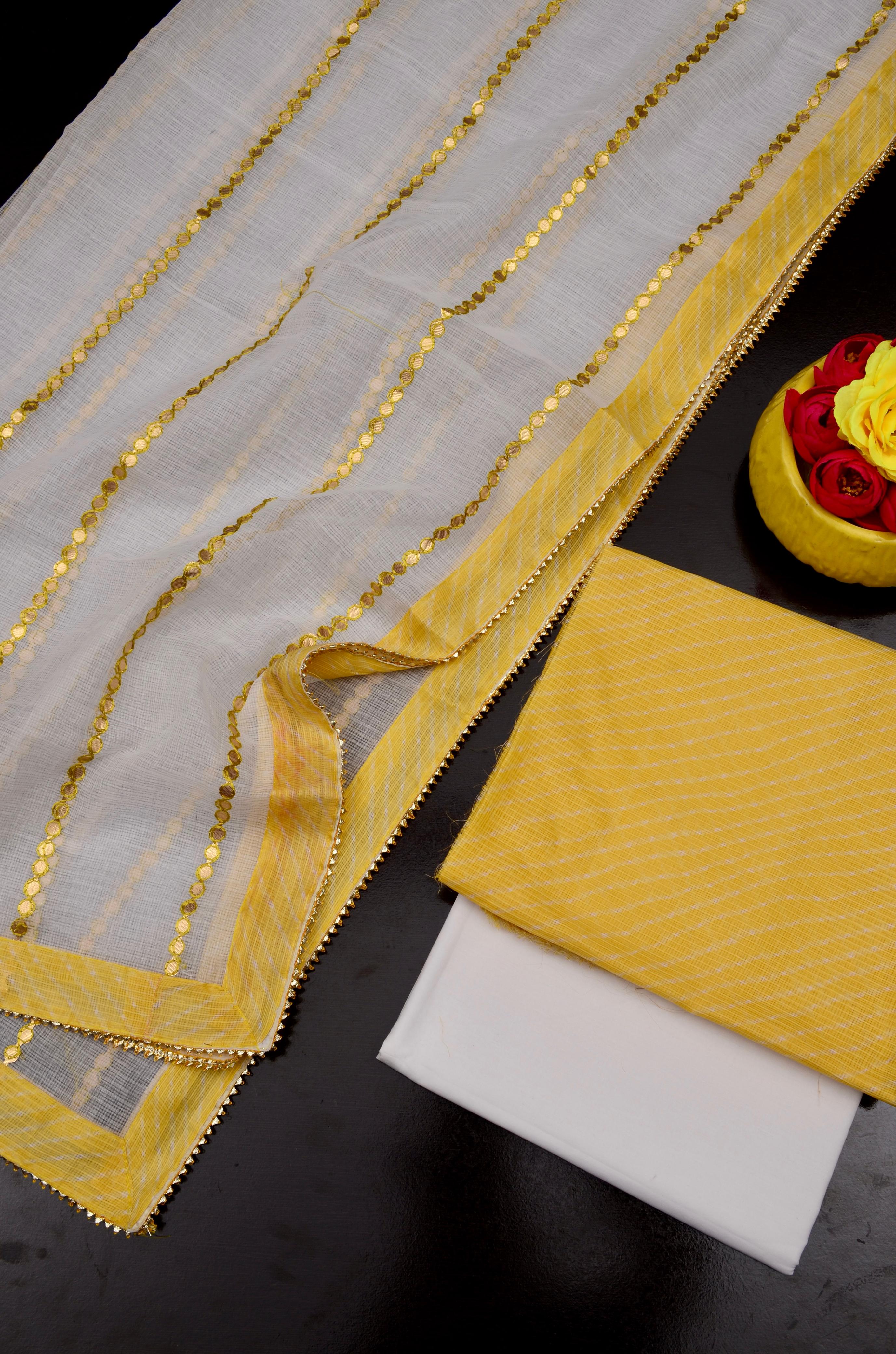 Kota Doriya Semi Silk Gotta Patti Work Suit In Yellow