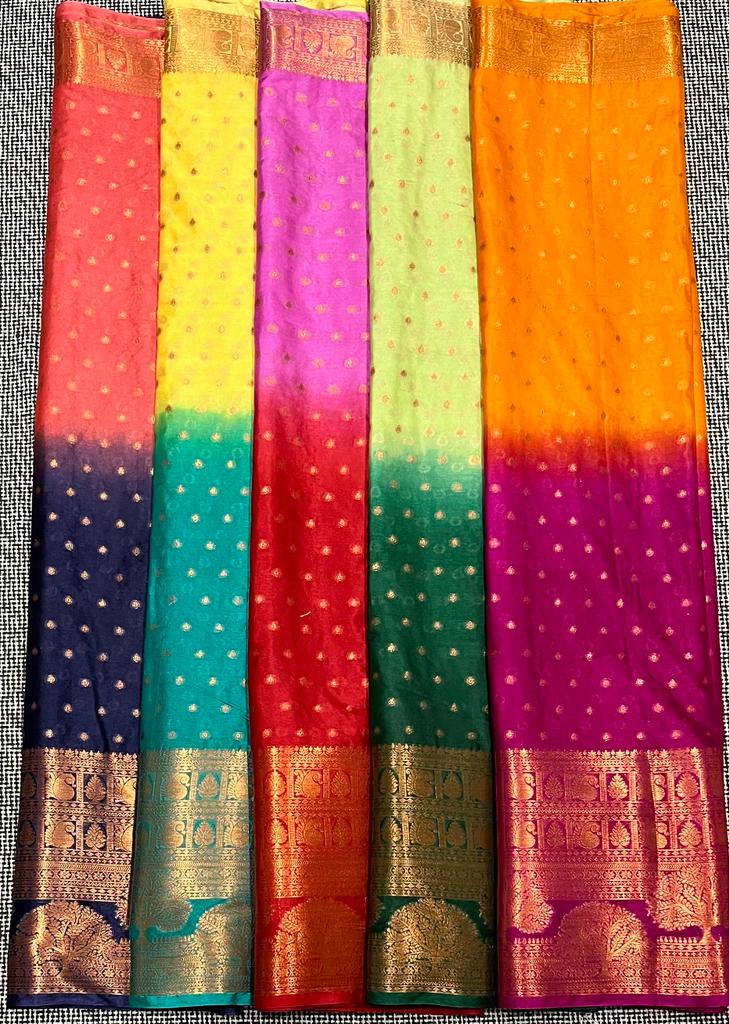 Pink Orange Banarasi Buti work Semi Silk Saree