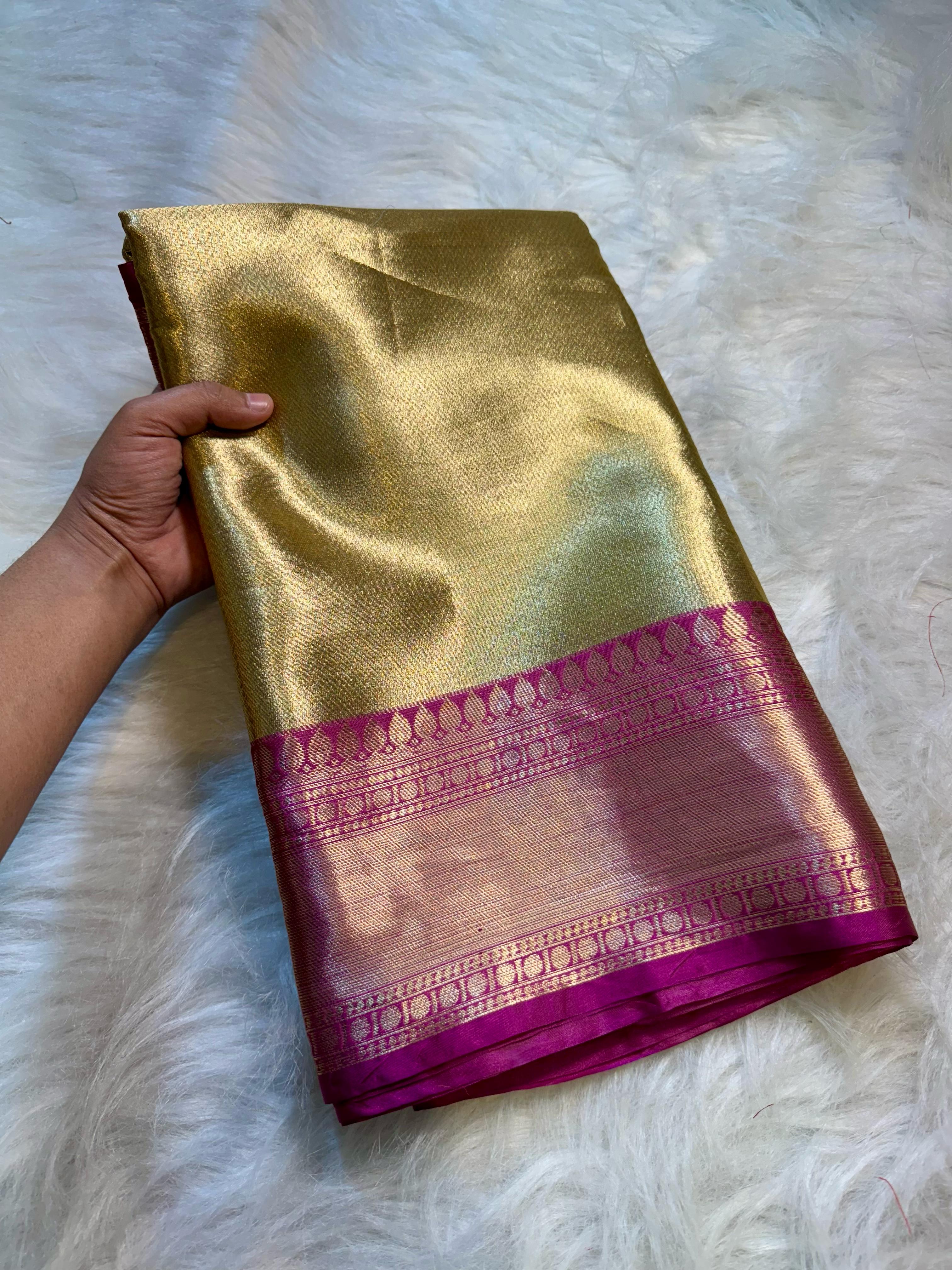 Beautiful Golden Celebrity Inspired Banarasi Tissue Zari Silk Saree