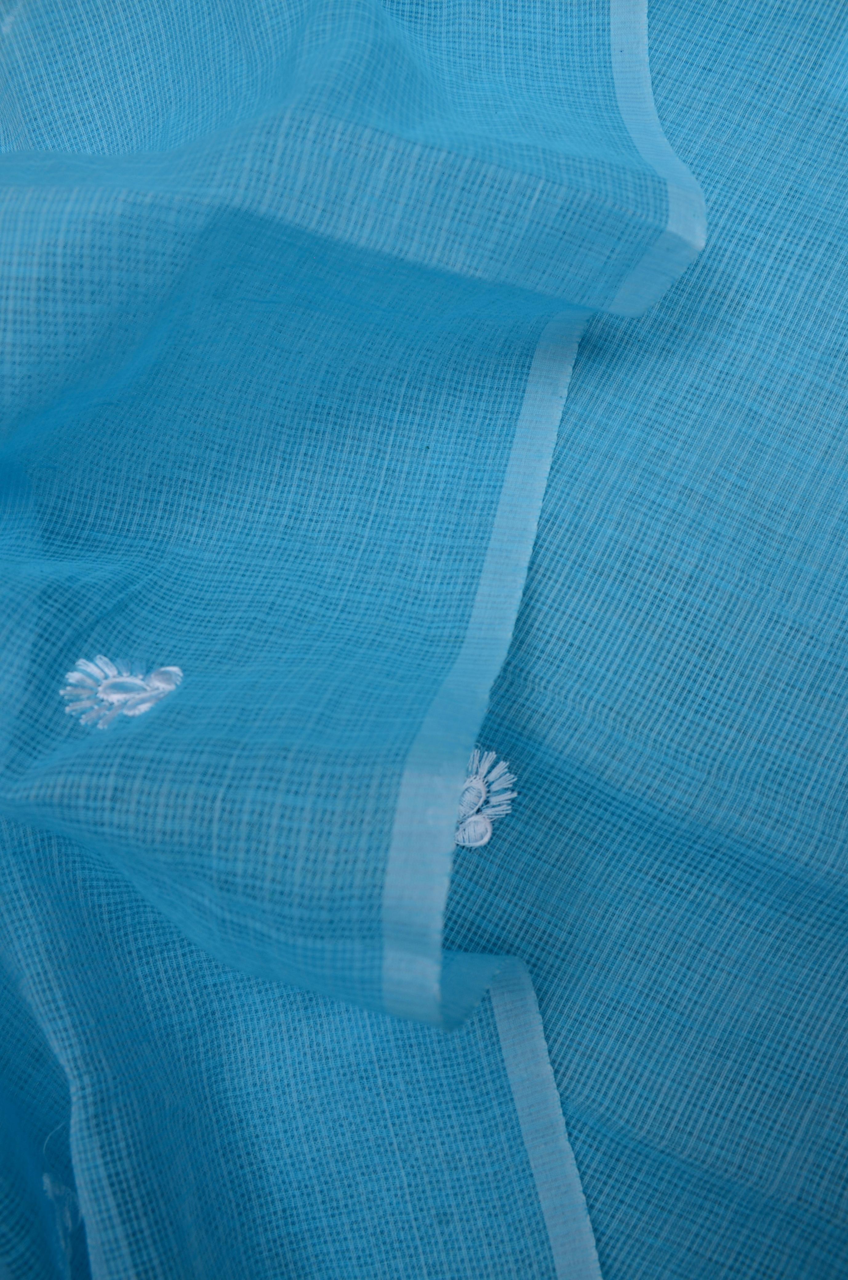 Blue Embroided Work Kota Doria Suit Fabric With Dupatta