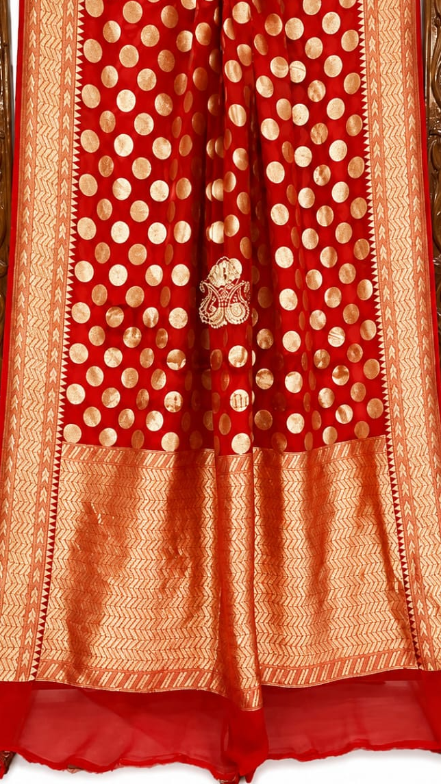 Red Banarasi Handloom Semi Georgette Saree