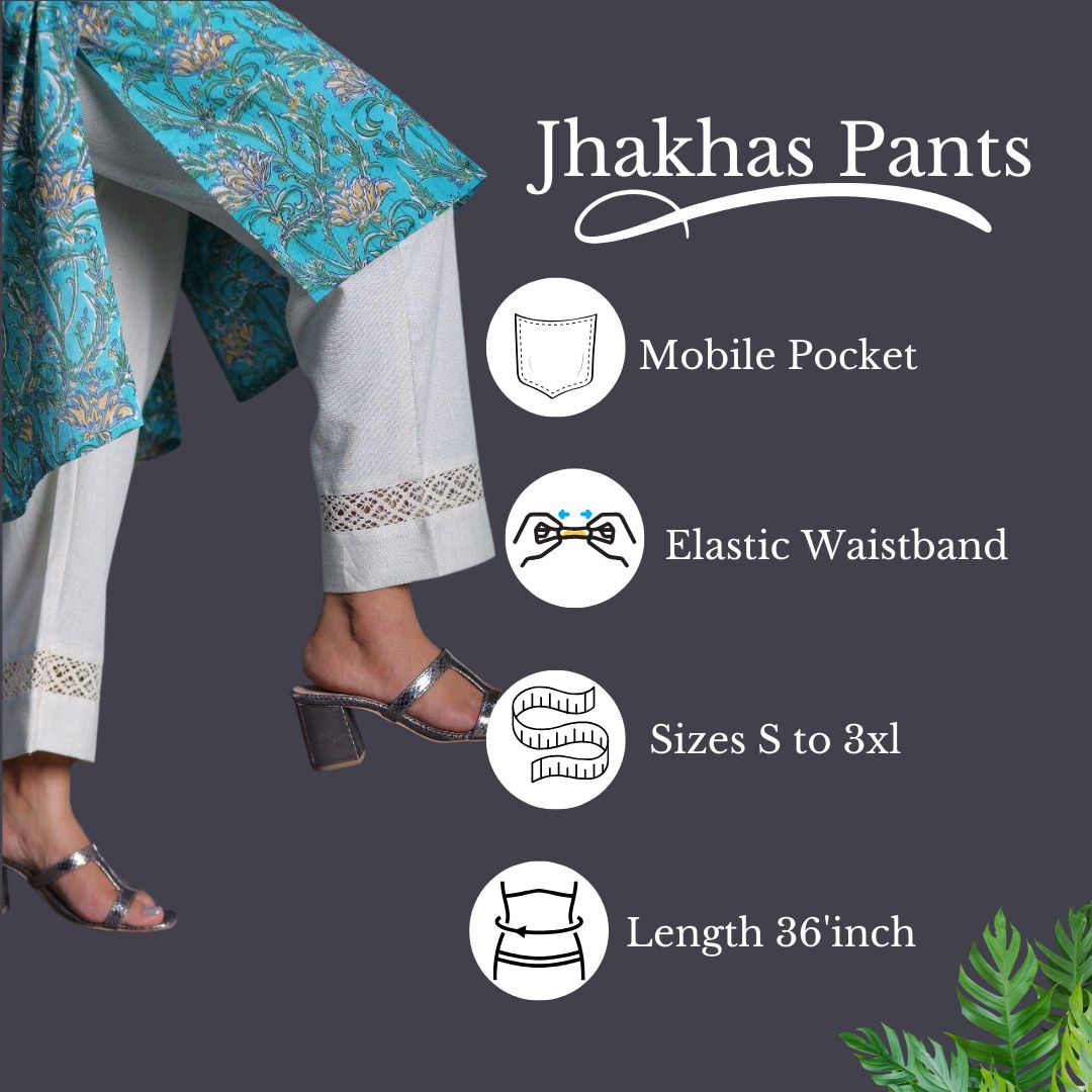 Gulnaz Cream Straight Pant In Cotton With Cutwork Lace
