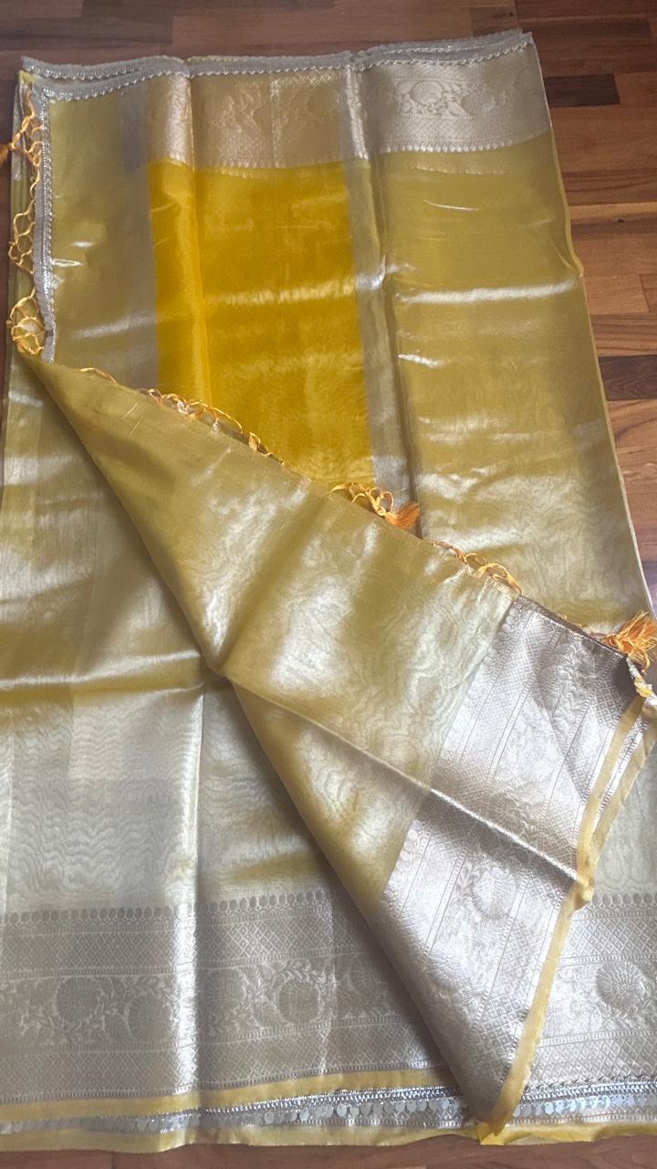 Jahnvi Kapoor Yellow Tissue Saree