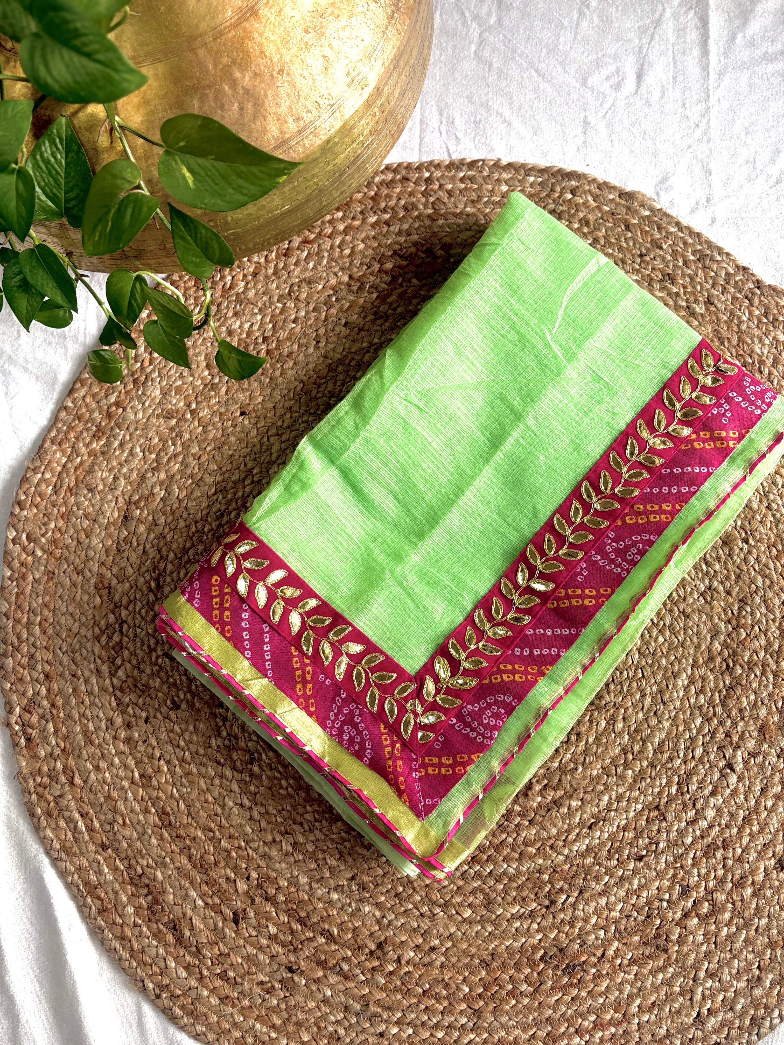 Panna Green colour Kota Doria Gota Patti Saree