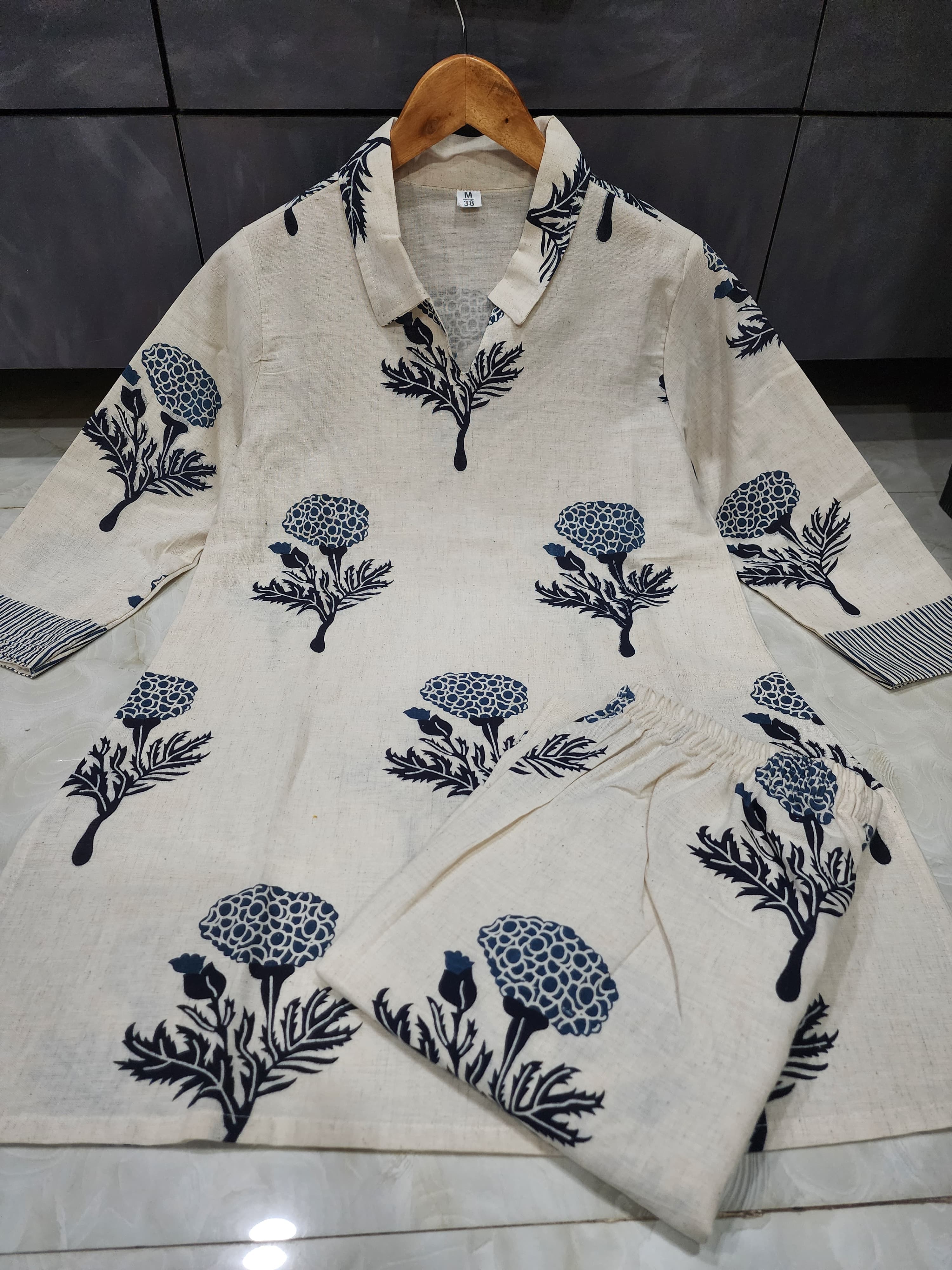 Summer Off White Printed Kurti-Pant Set