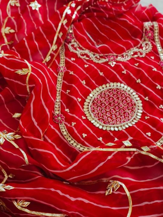Beautiful Red Color Leheriya Gota Patti Work Suit