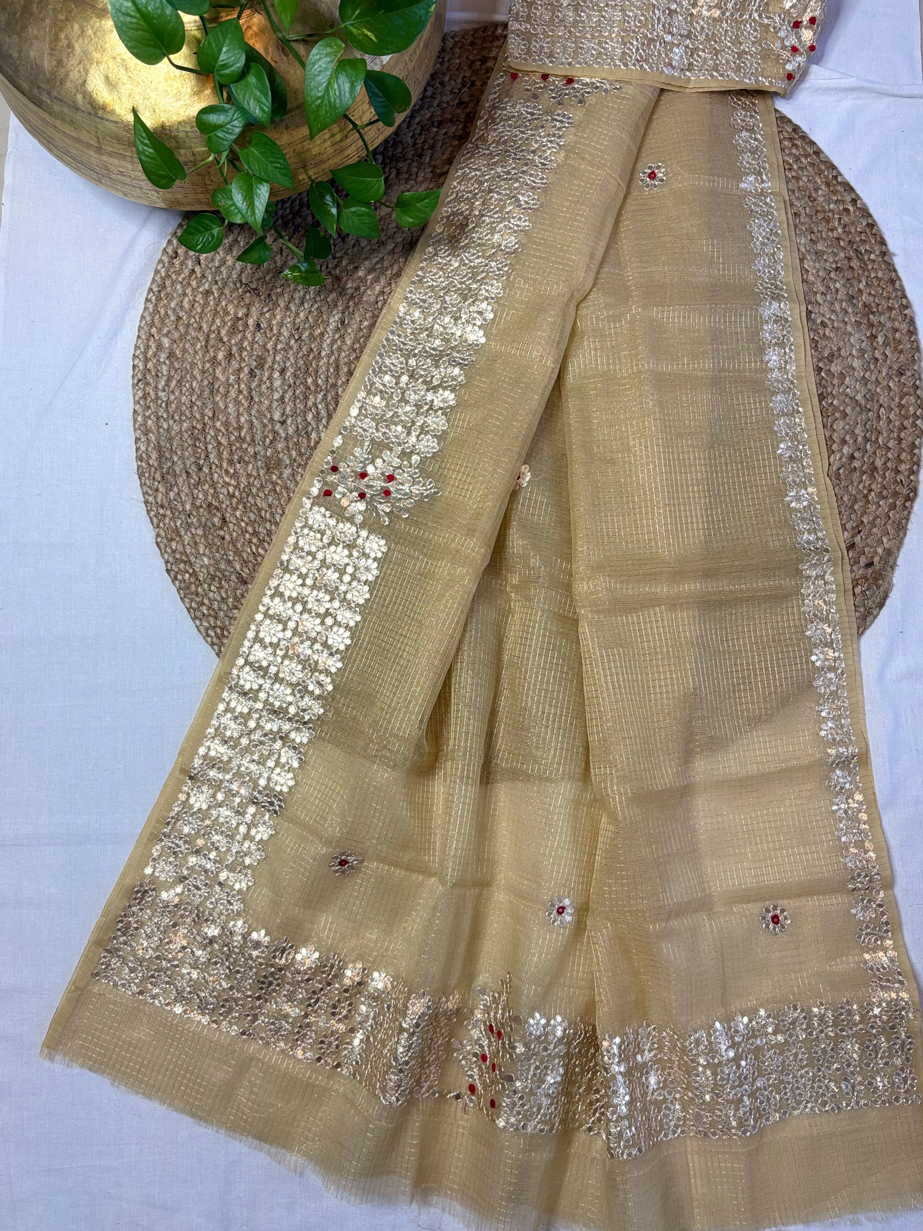 Brown Kota Doria Gota Patti Saree