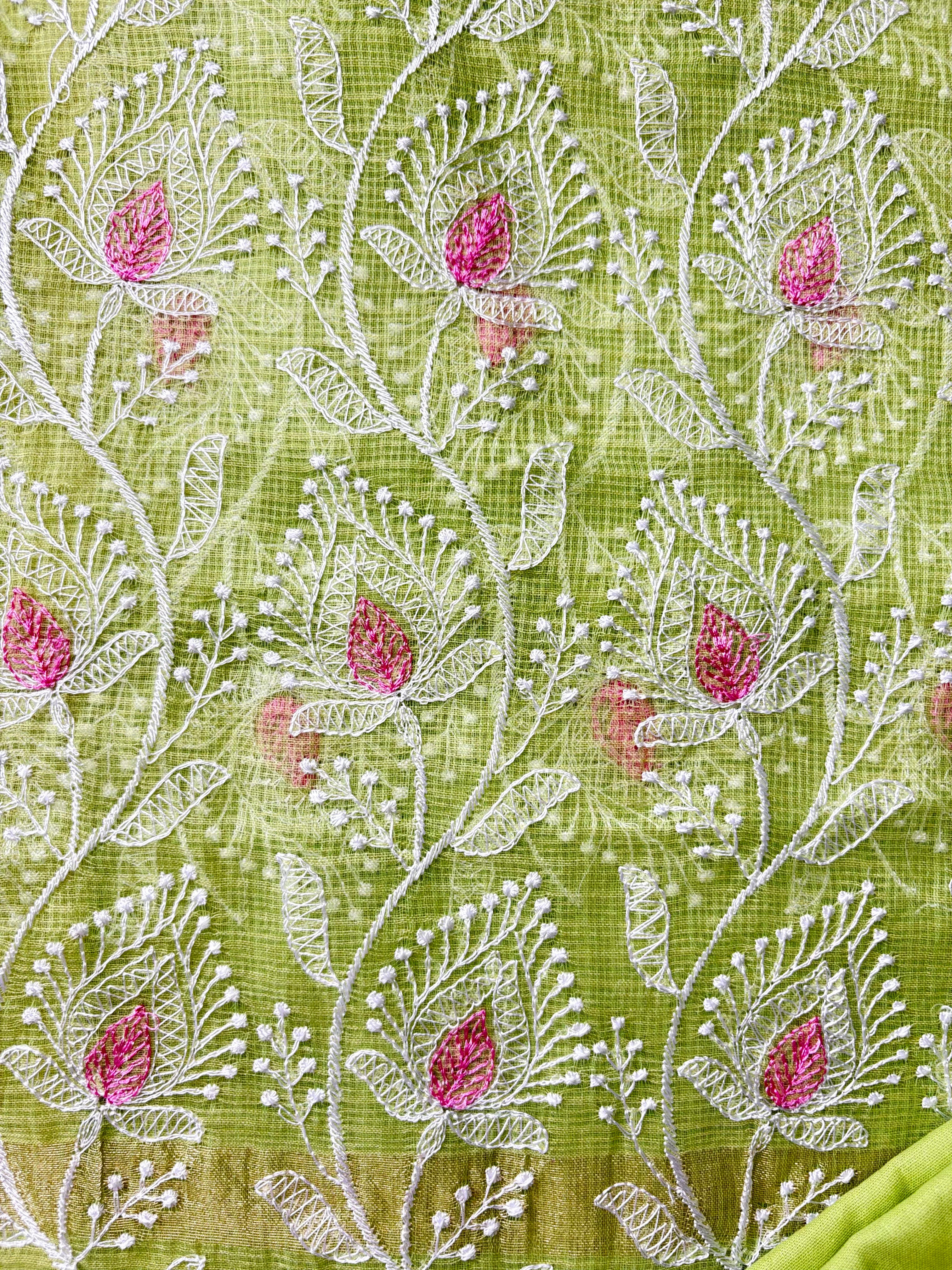 Kota Doriya Embroidery Work Suit In Green