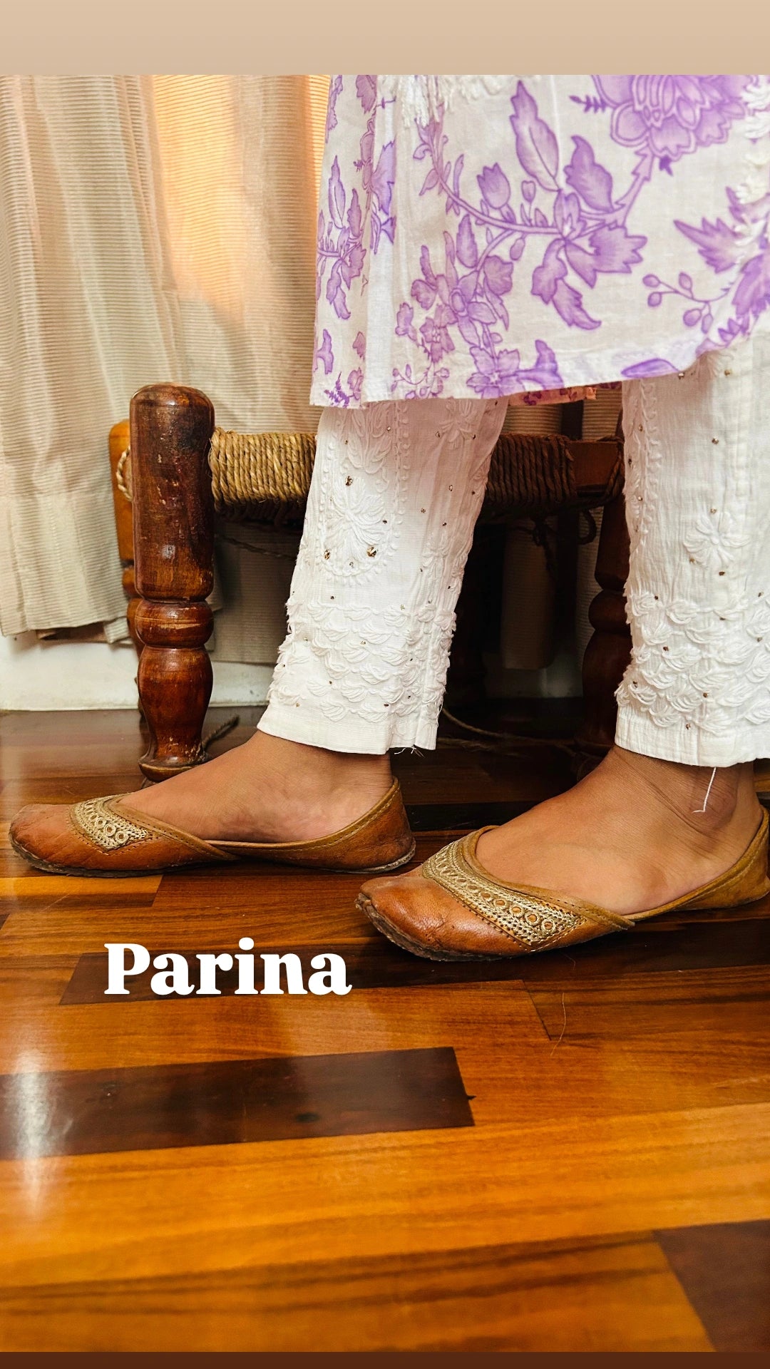 Parina White Sequins Chikankari Cigarette Pant Stretchable