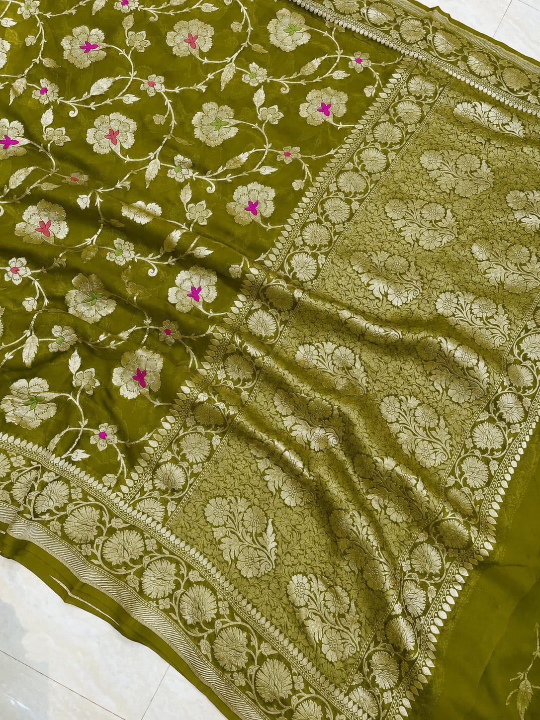 Hina Green Banarasi Handloom Semi Georgette Saree