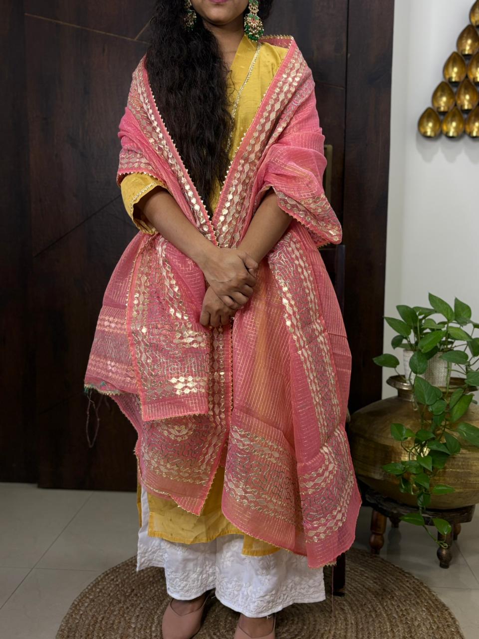 Pink Kota Doria Heavy Gota Patti Work Dupatta