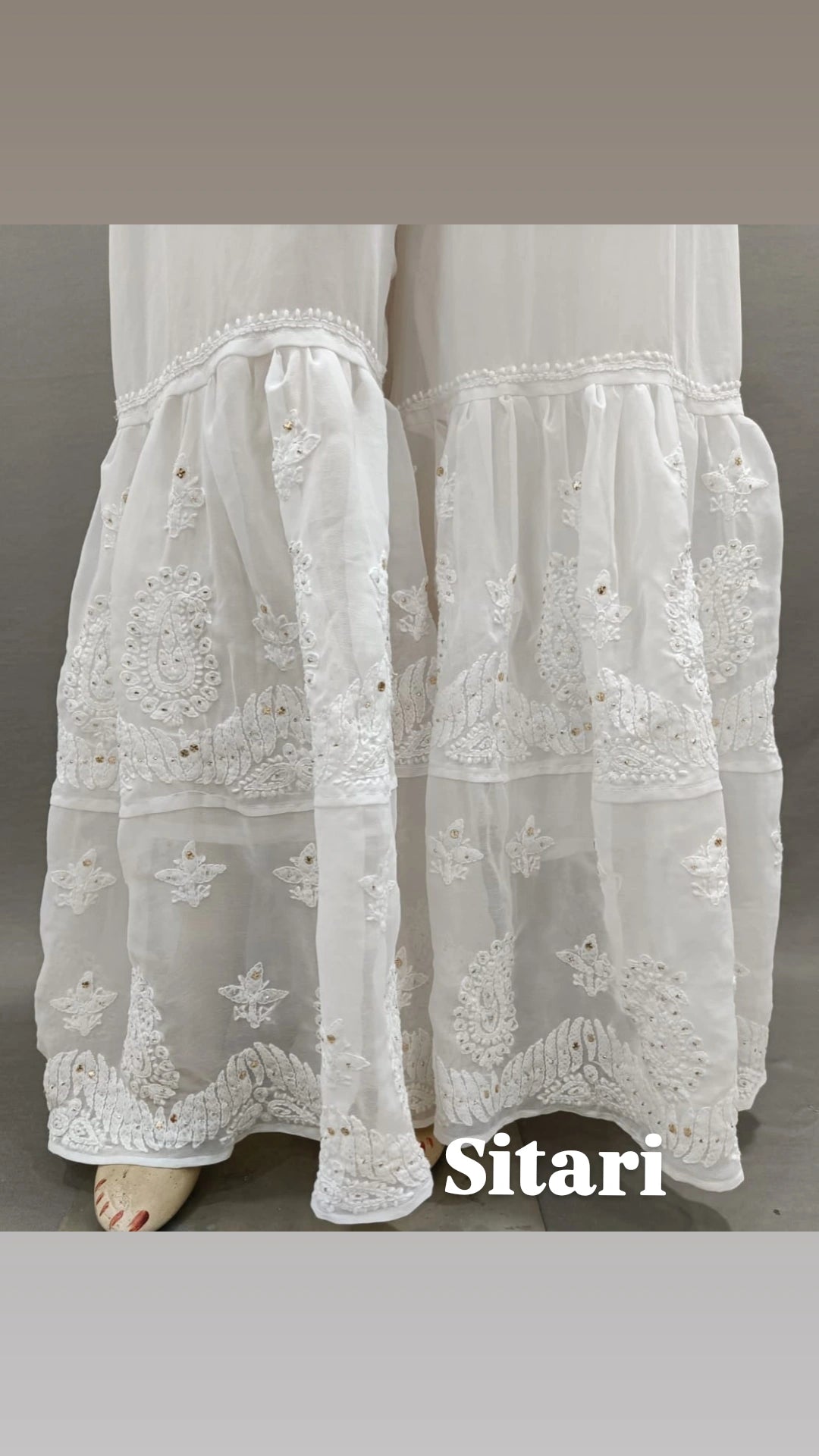 Sitari Georgette Sharara pure white with gota patti work