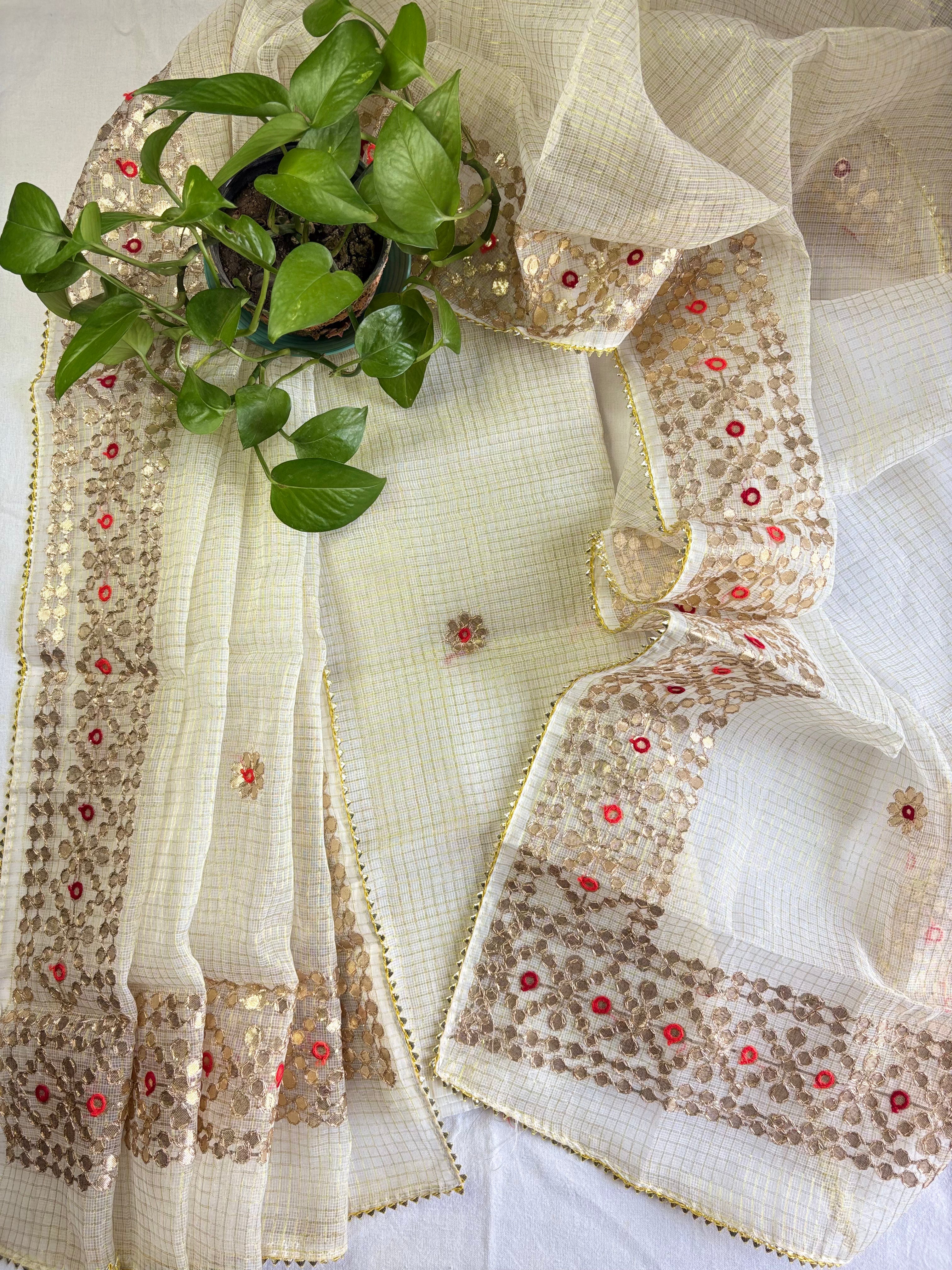 Wedding Wear Kota Gota Patti Salwar Suit In Gota Work Off white Color