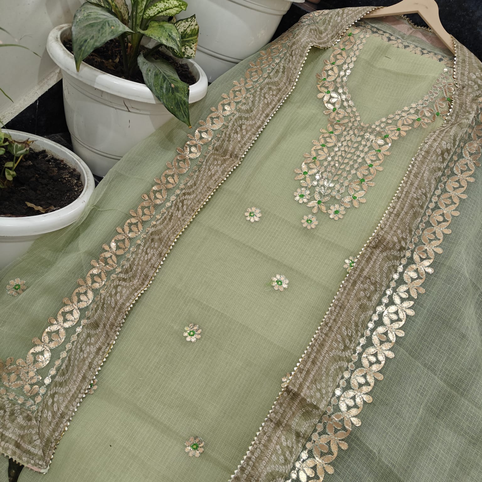 Kota Salwar Suit In Gota Work In Pastel Green