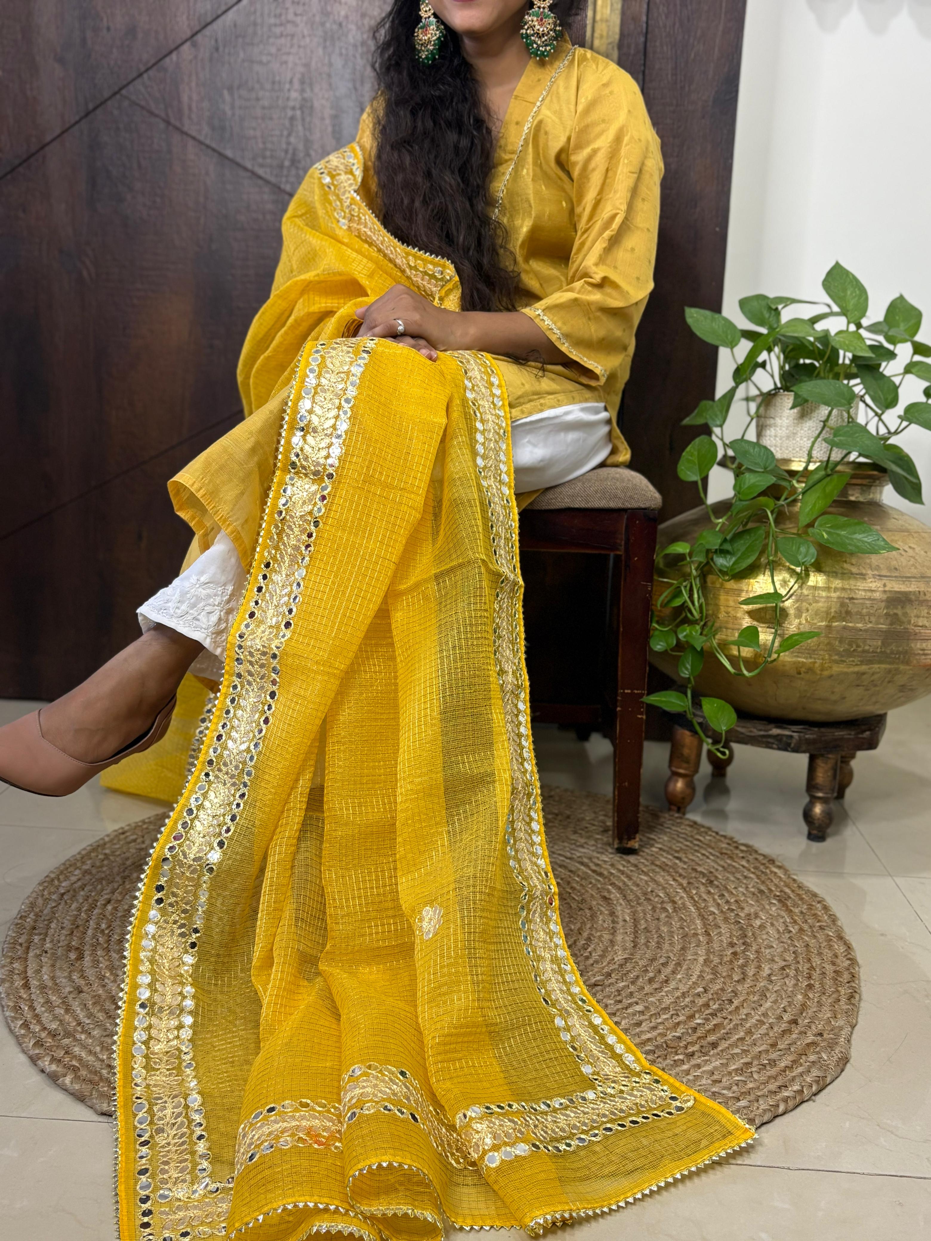 Yellow Kota Doria Heavy Gota Patti Work Dupatta