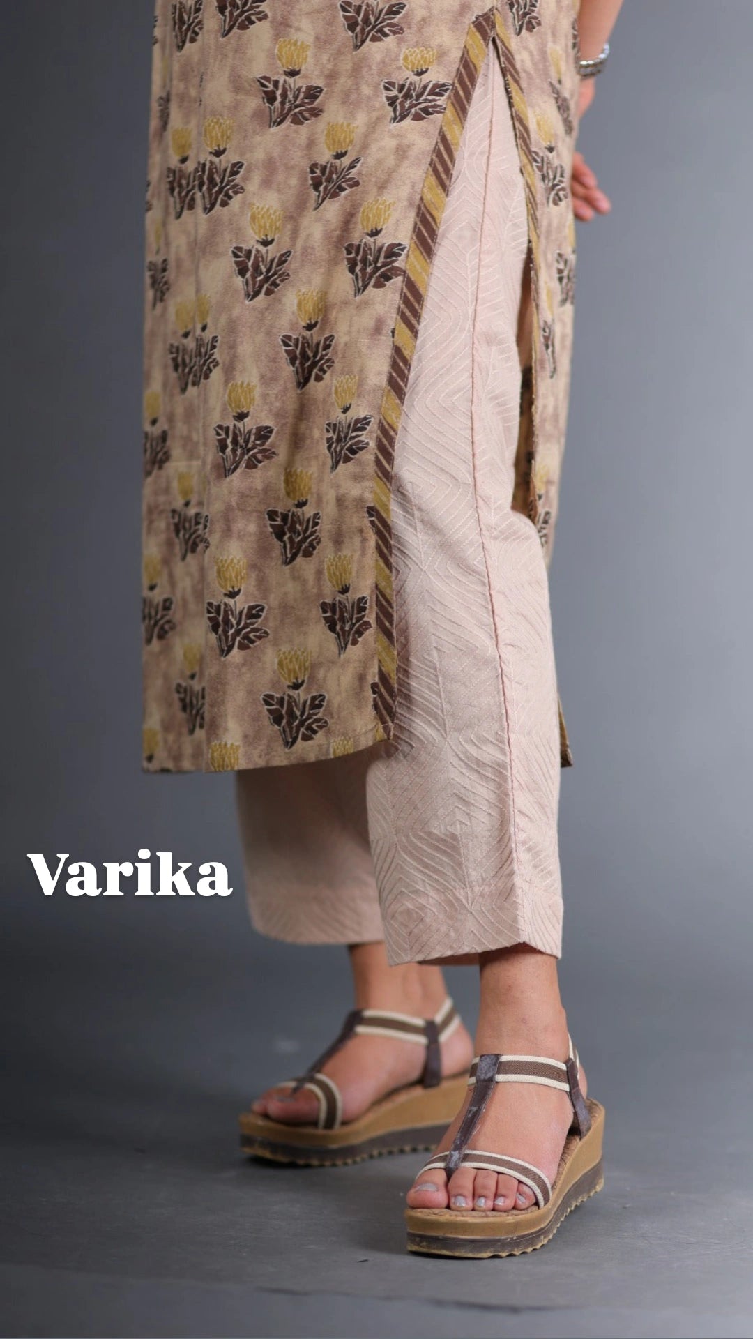 Varika Beige Straight Pant Full thread Work Pant In Cotton