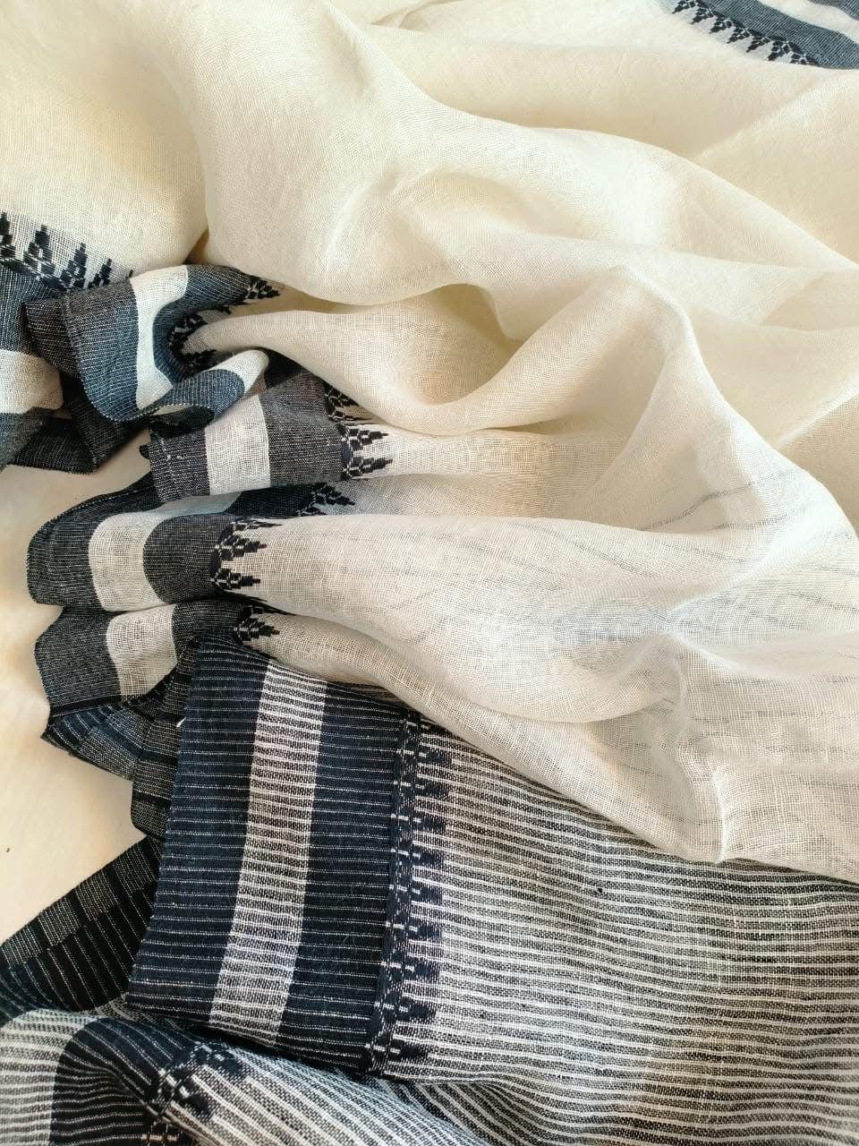 White Pure Linen Saree