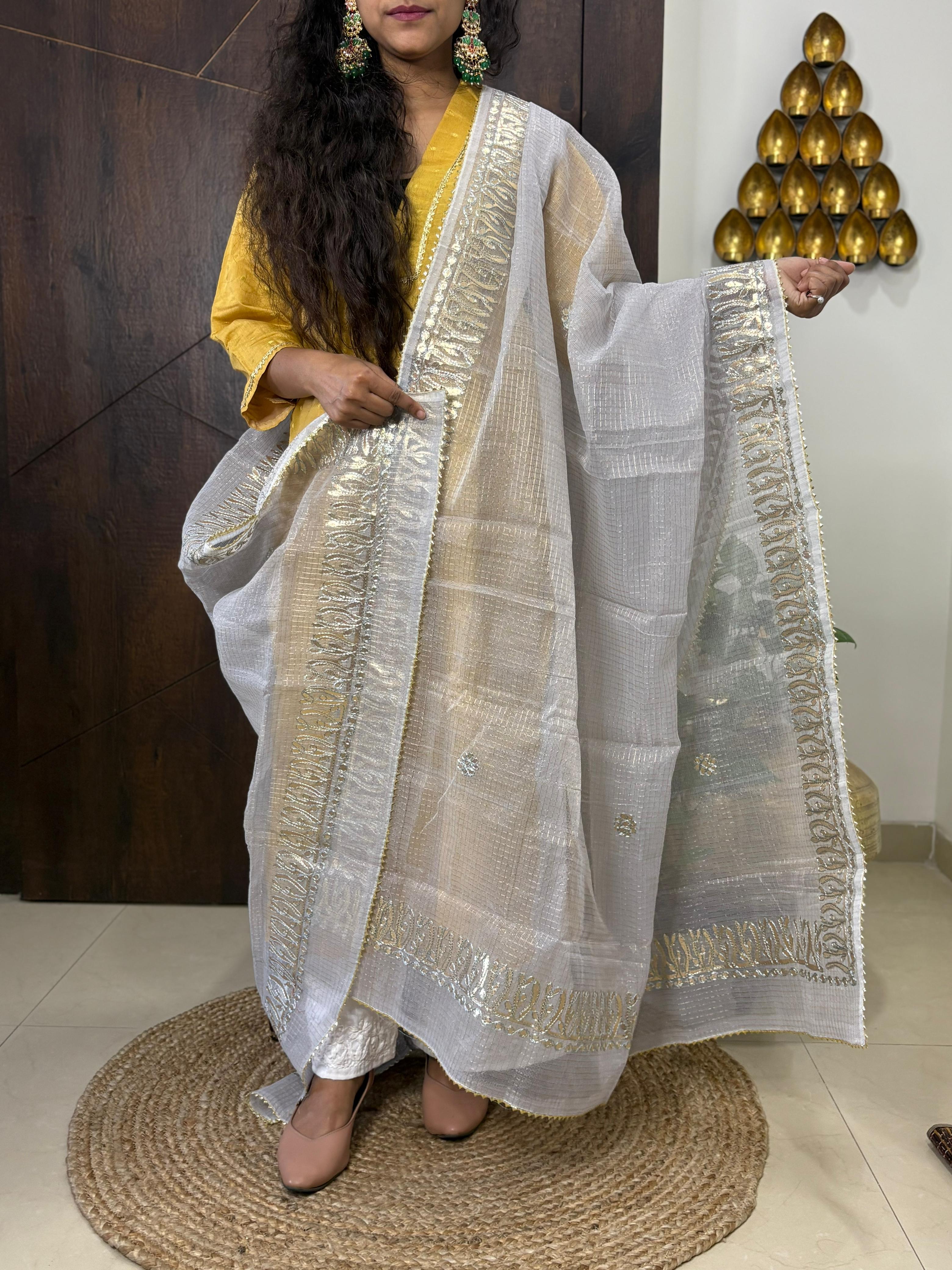 Grey Kota Doria Heavy Gota Patti Work Dupatta