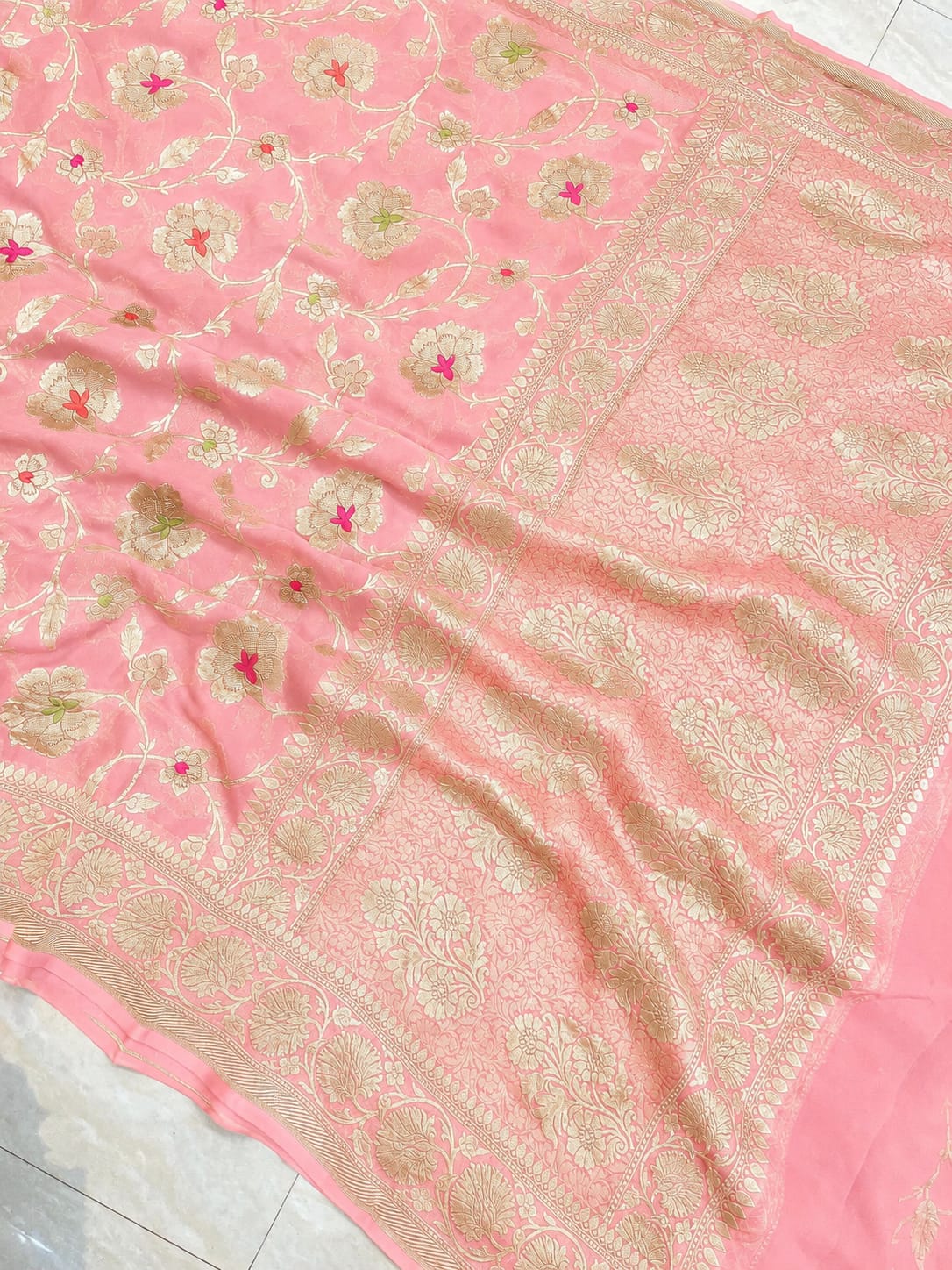 Pink Banarasi Handloom Semi Georgette Saree