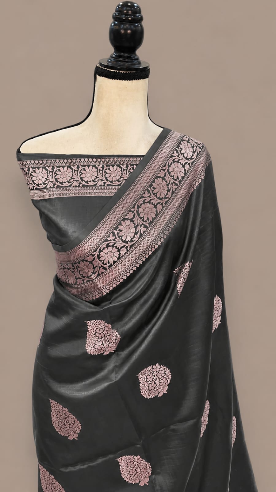 Banarasi Handloom Raw Mango Silk Saree In Black