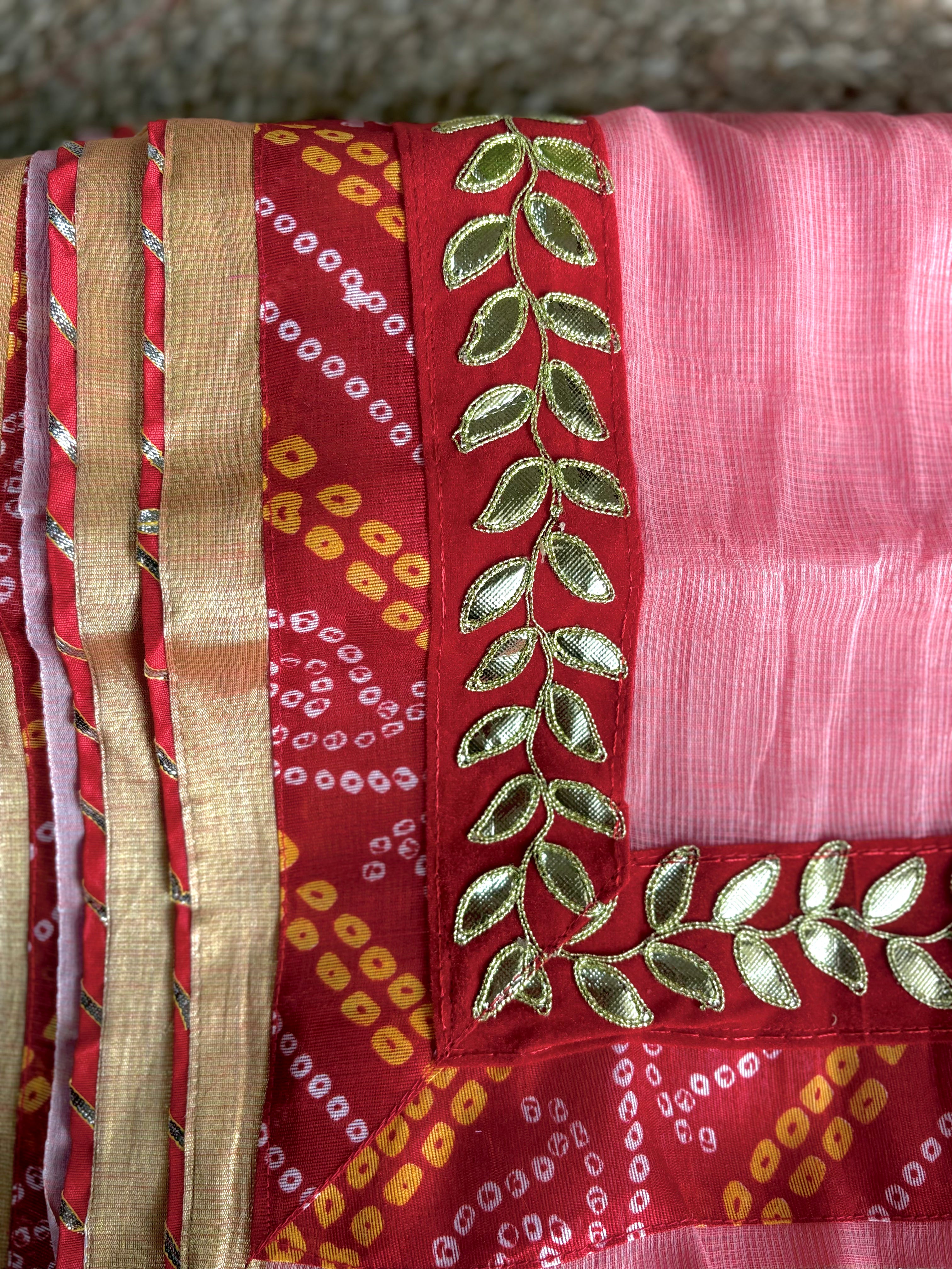 Reva Peach colour Kota Doria Gota Patti Saree