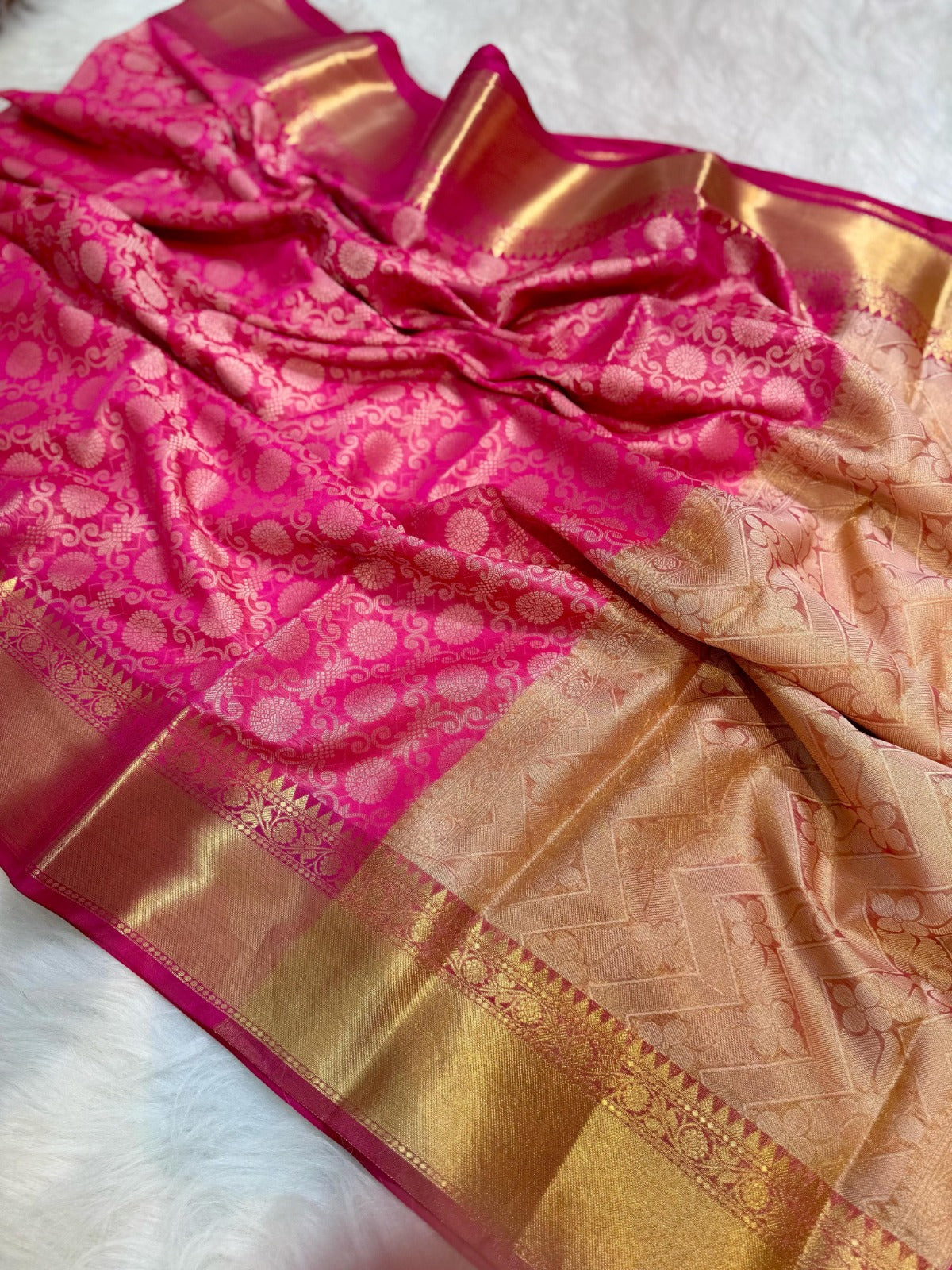 Pink Banarasi Tissue Zari Silk Saree