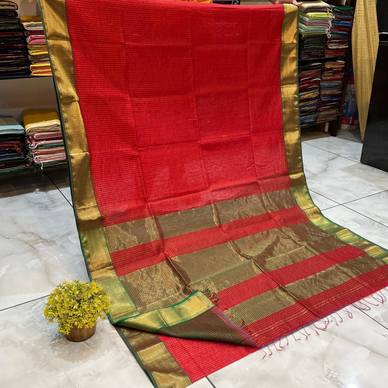 Maheshwari Silk Saree In Red