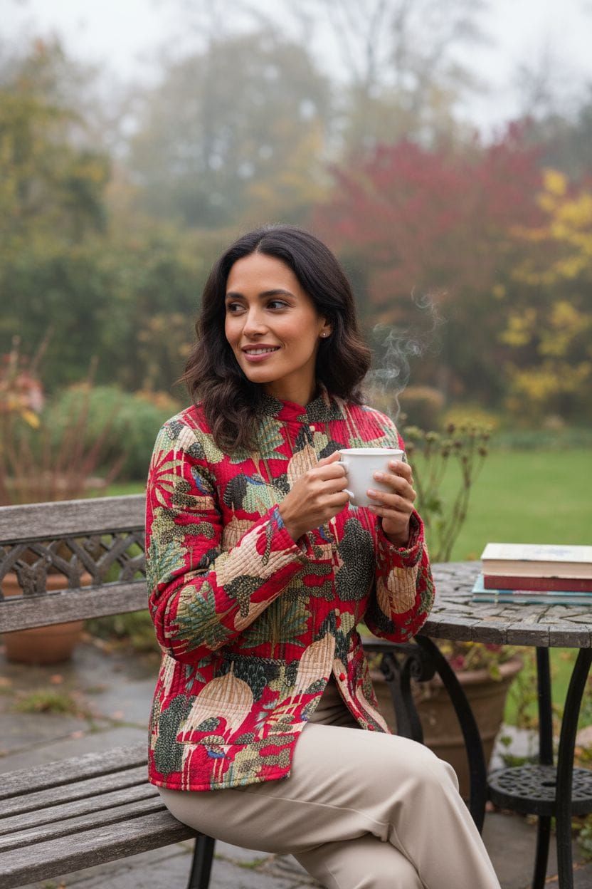 Beautiful Red Pure Cotton Quilted Reversible Print Jackets