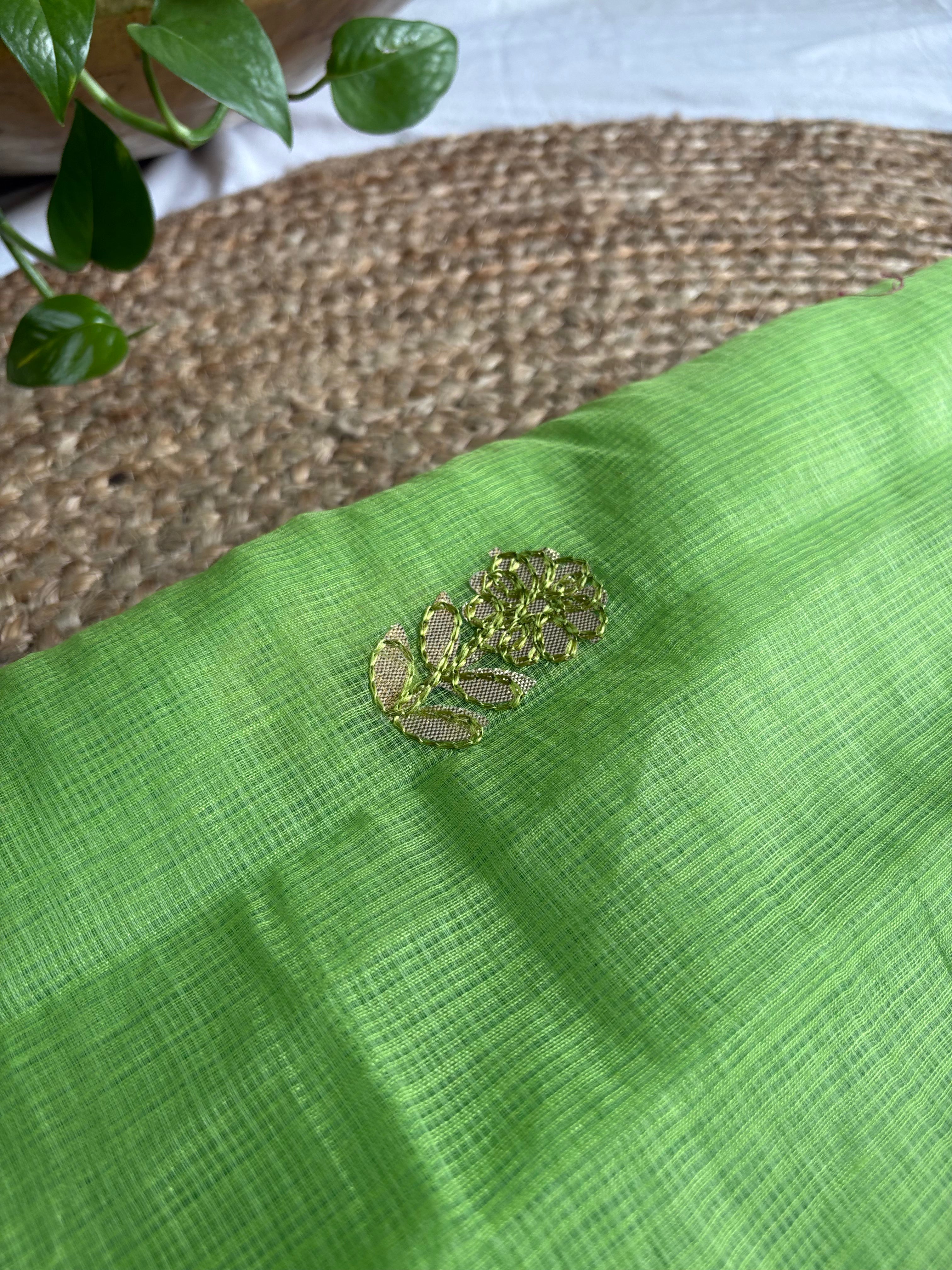 Green Kota Doria Gota Patti Saree