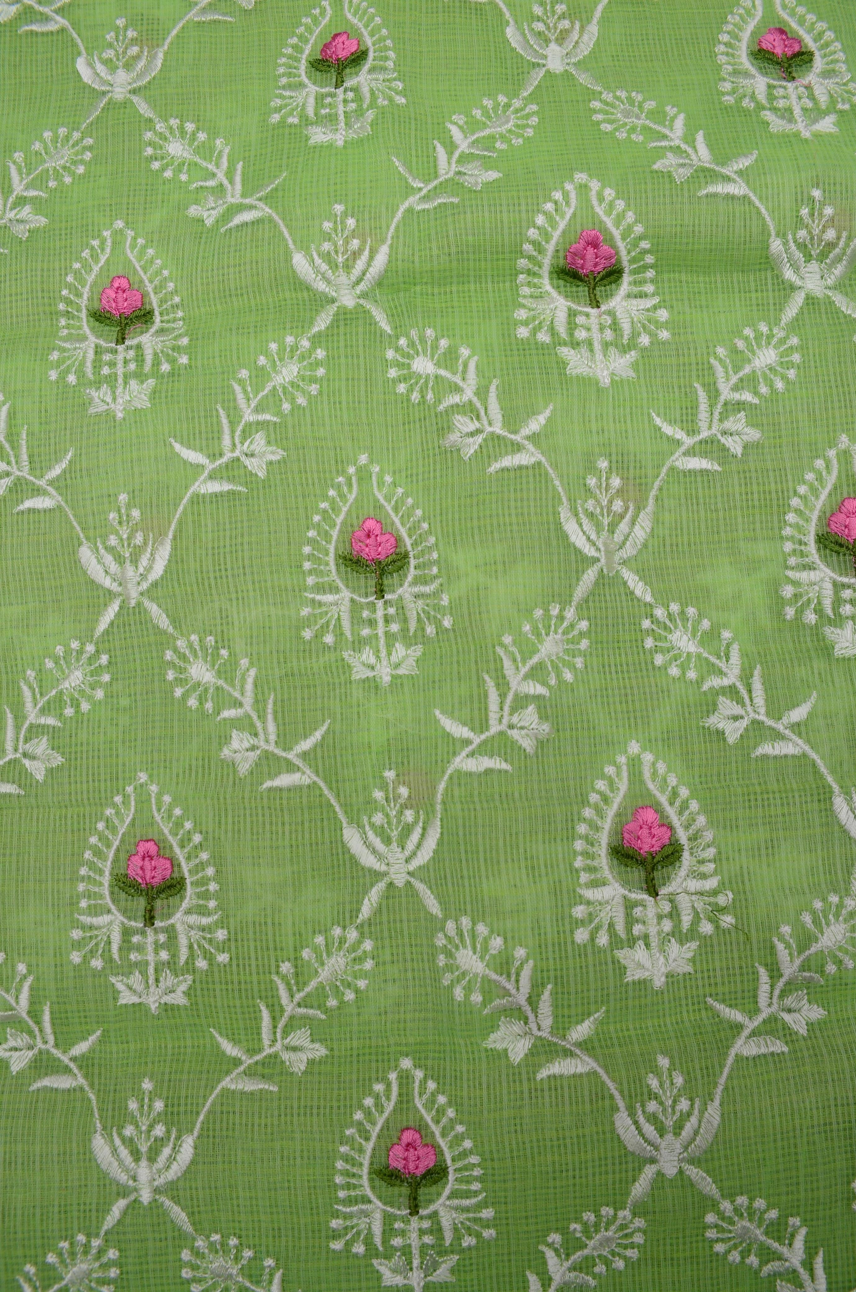 Light Green  Embroided Kota Doria Suit Fabric With Dupatta