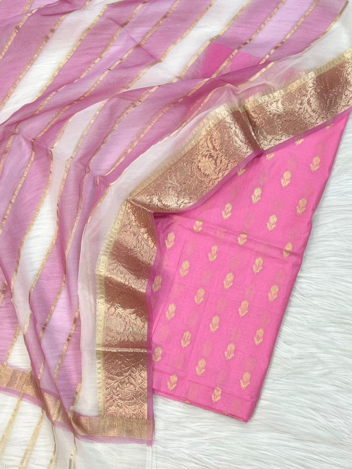 Pink Cotton Silk Jamdani Suit