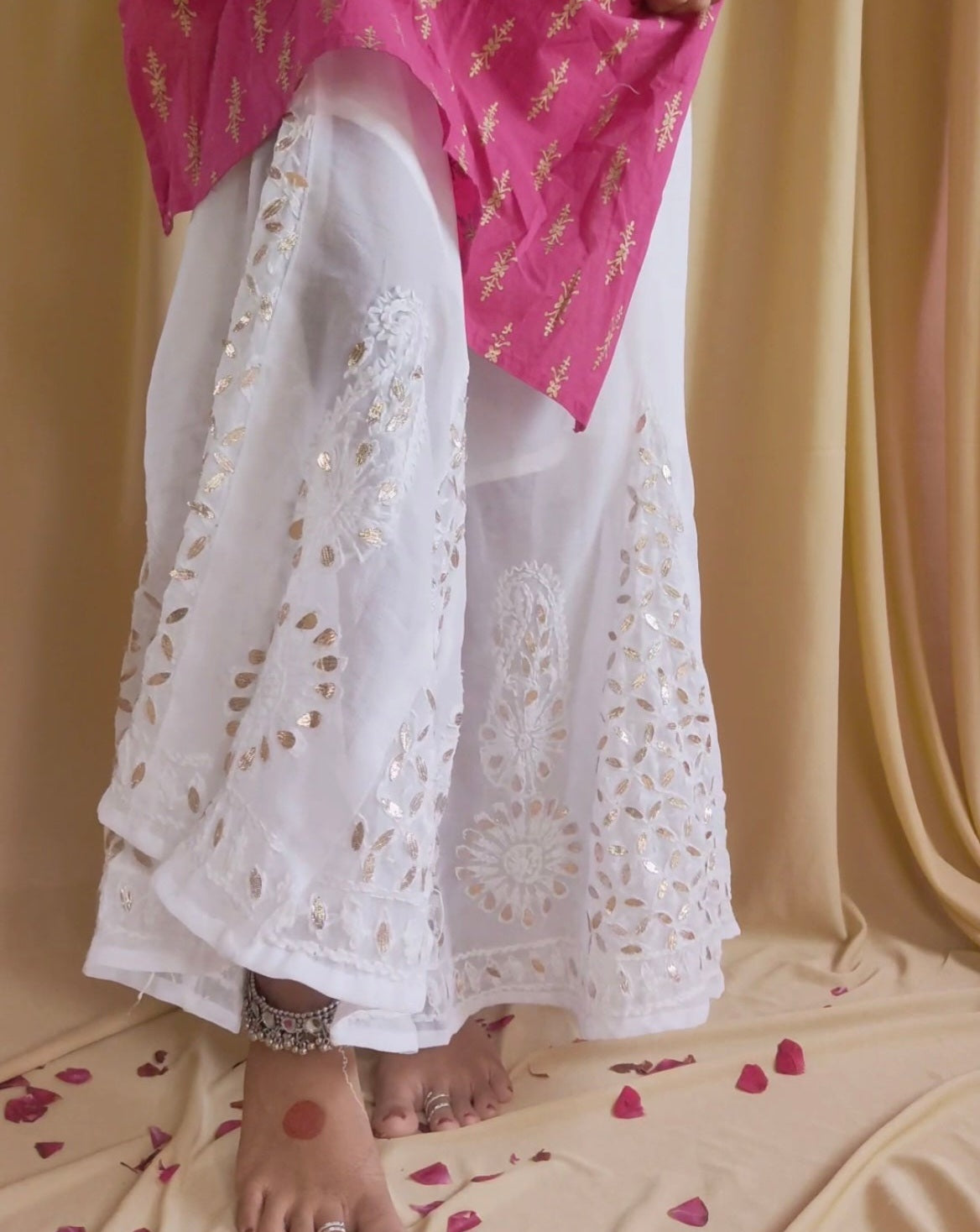 Shop Ivory Embroidered Kurti with Sharara Pants and Yellow Dupatta |  Designer Wear | TheHLabel