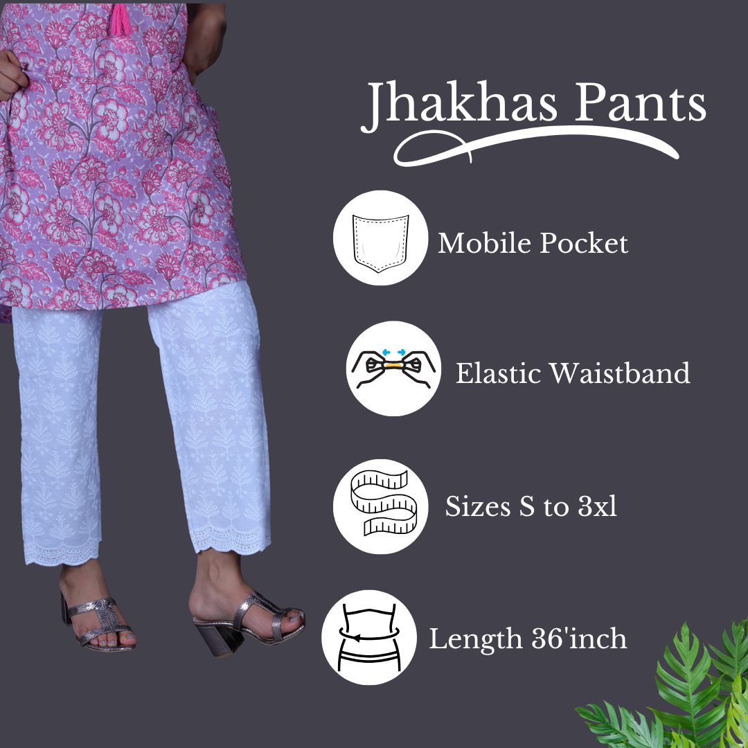 Dilruba White Full Chikankari Embroidery Work Straight Pant In Cotton For Womeni