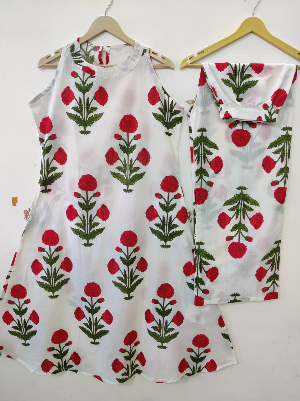 Summer white Flower Print Kurti Palazzo Set