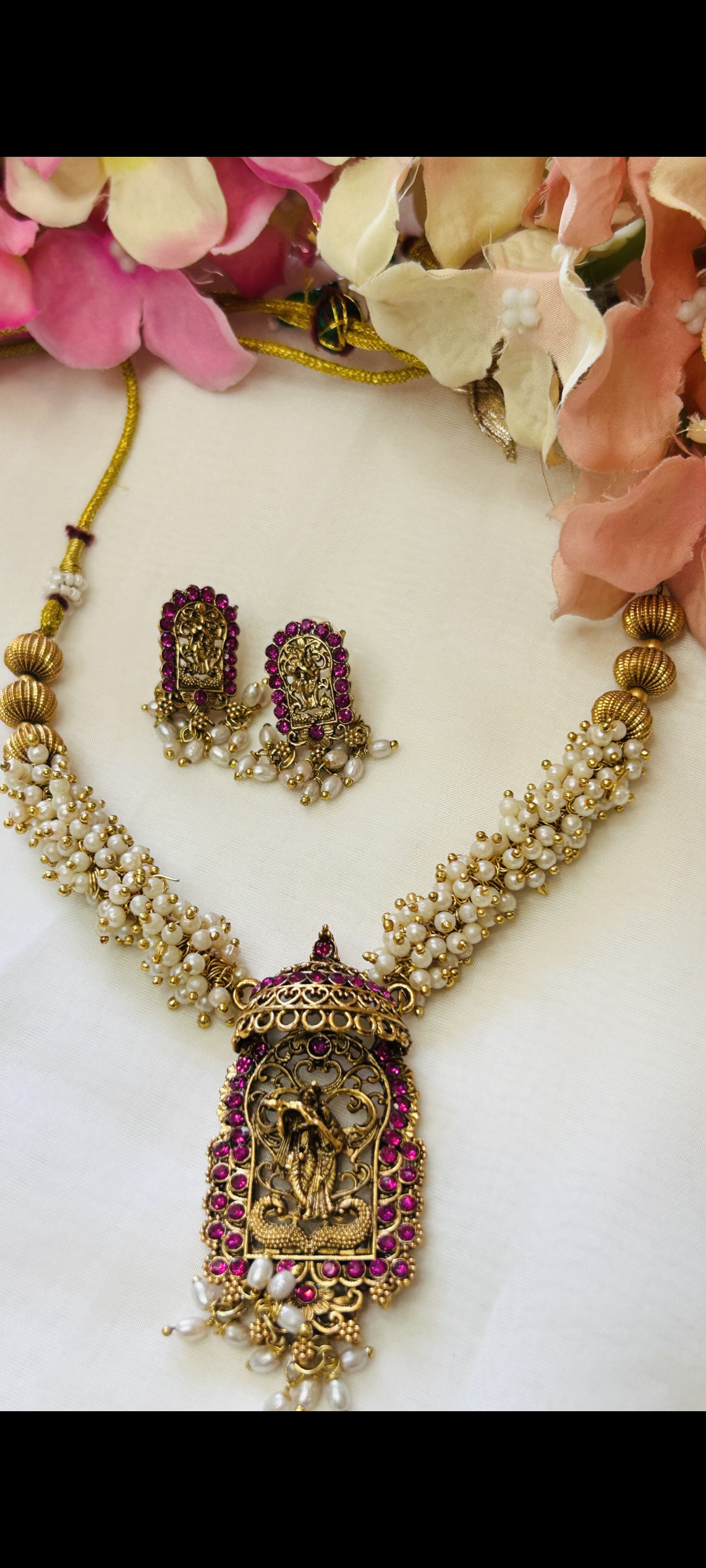 Traditional South Indian temple-style necklace set