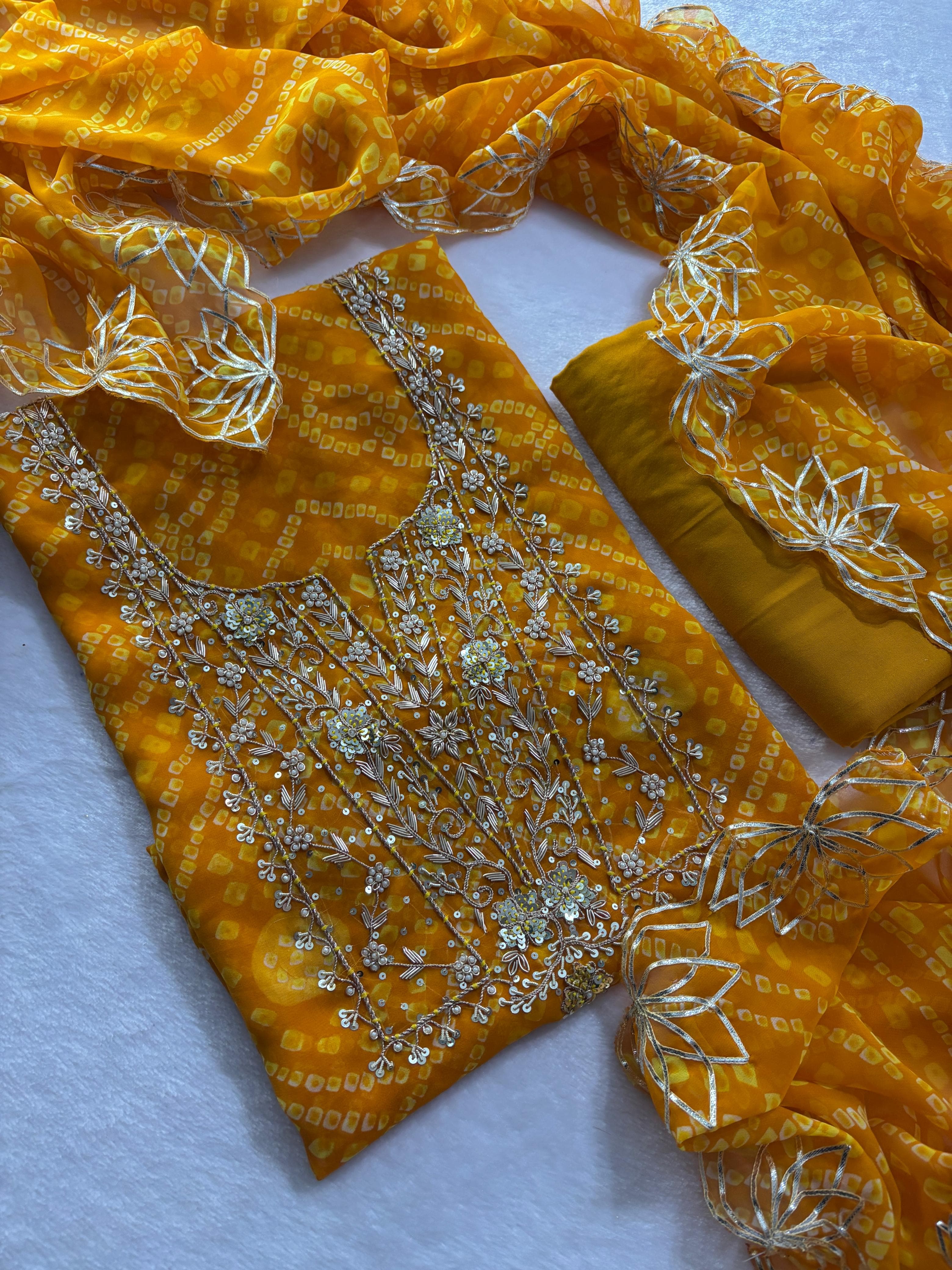 Beautiful Haldi Special Bandhani Gota Patti Work Suit