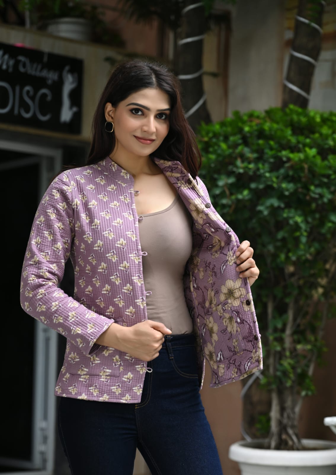 Beautiful Lavender Pure Cotton Quilted Reversible Print Jackets