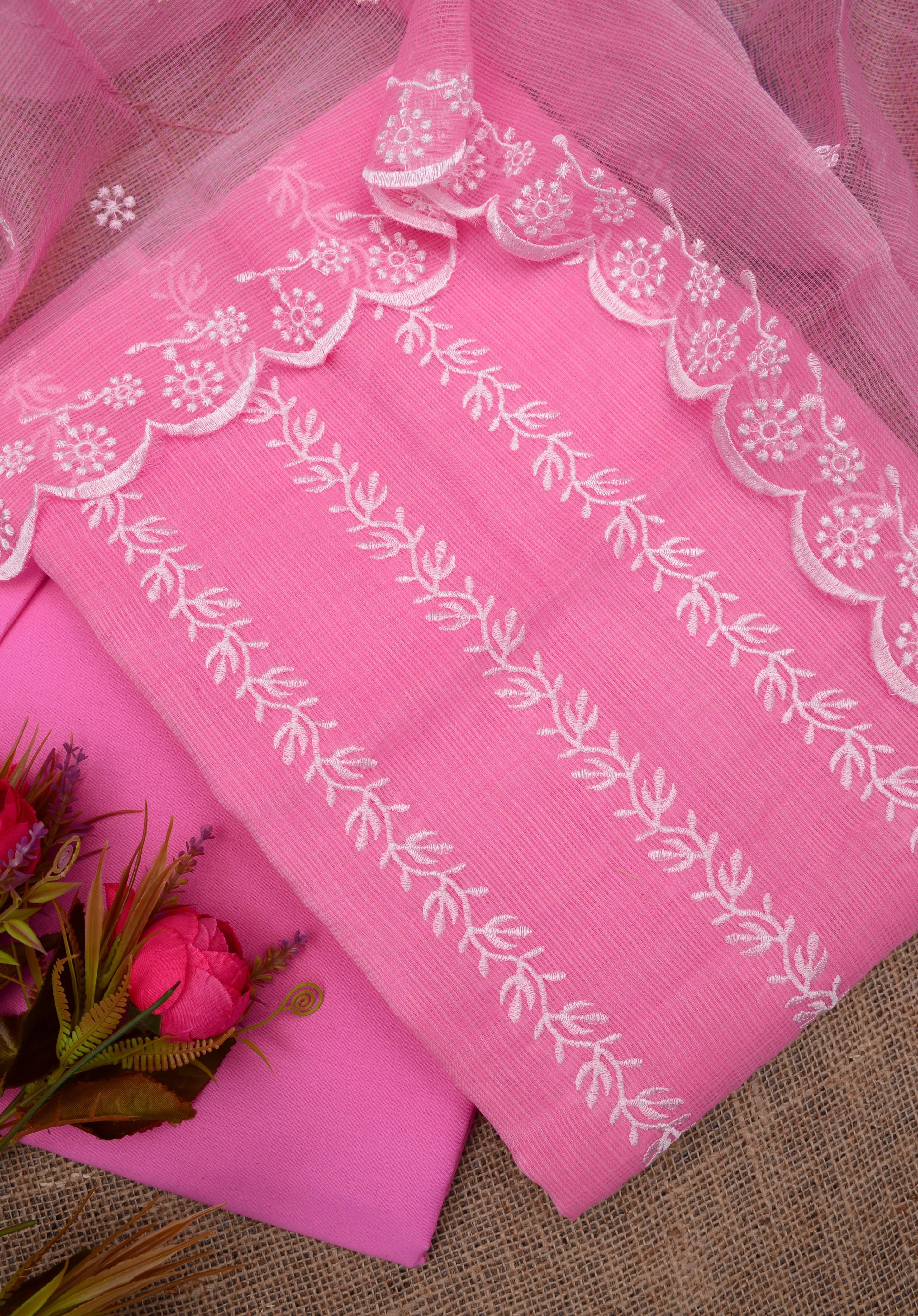 Kota Doriya Embroidery Work Suit In Pink