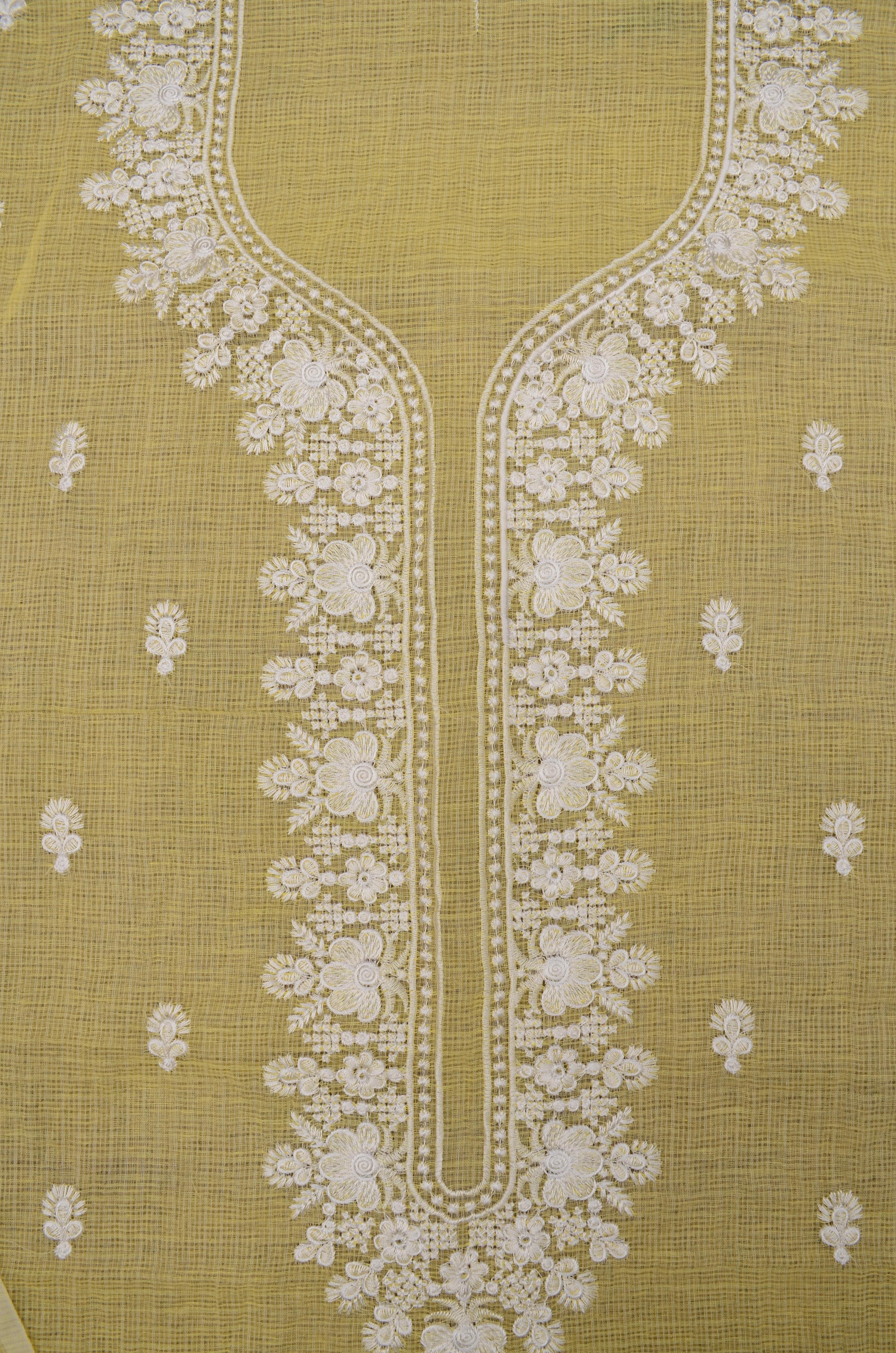 Yellow Embroided Work Kota Doria Suit Fabric With Dupatta